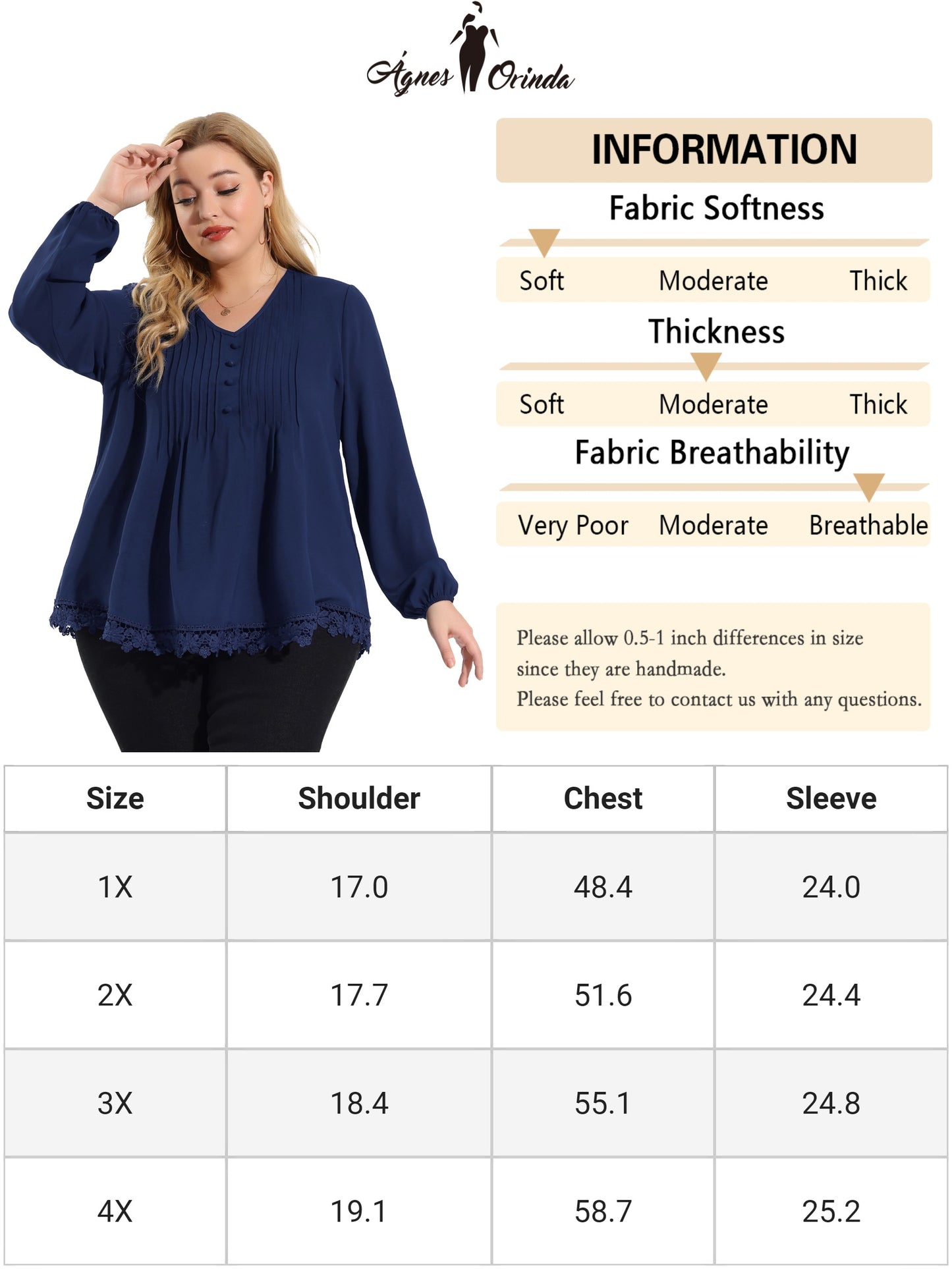 Women's Plus Size Top Casual Long Sleeves Pleated Lace Hollow Chiffon Blouse