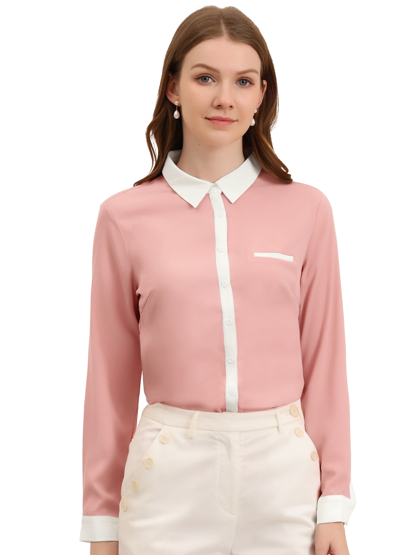 Women's Work Office Chiffon Long Sleeve Workwear Button Down Shirt (Available in Plus Size)