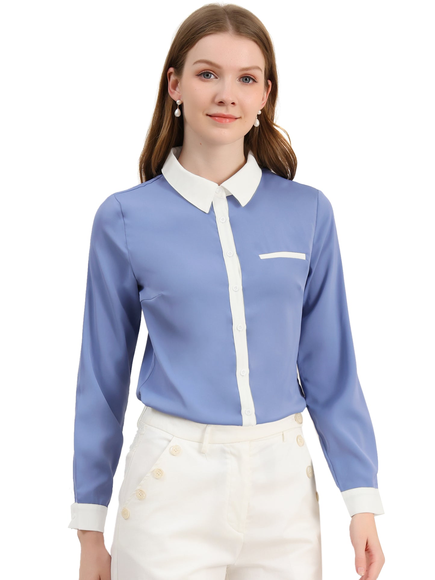 Women's Work Office Chiffon Long Sleeve Workwear Button Down Shirt (Available in Plus Size)
