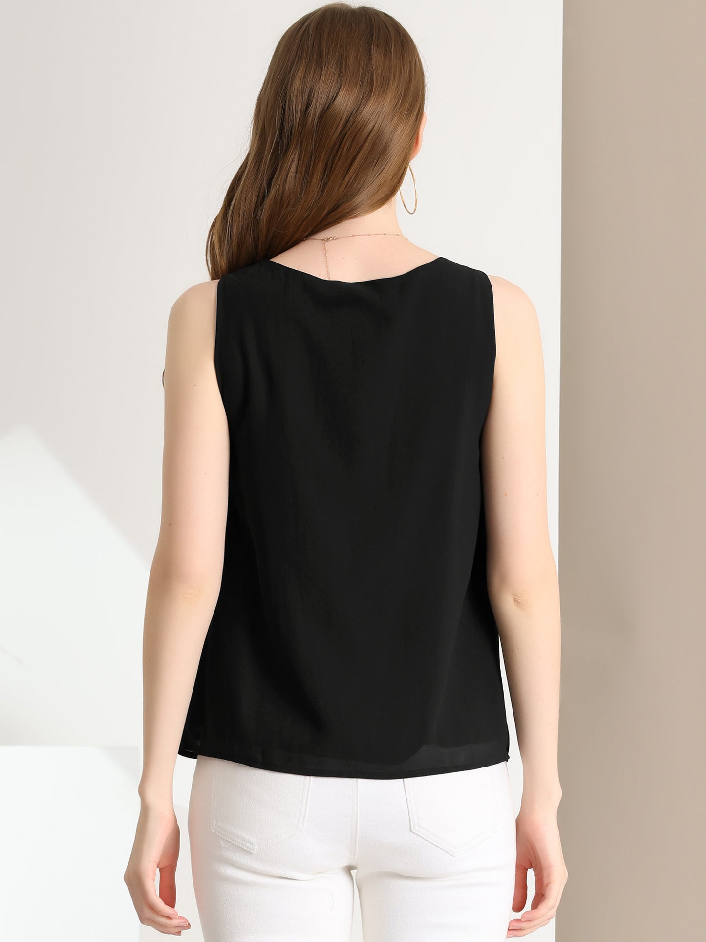 Women's Sleeveless Layering Pleated Front Lined Chiffon Tank Top