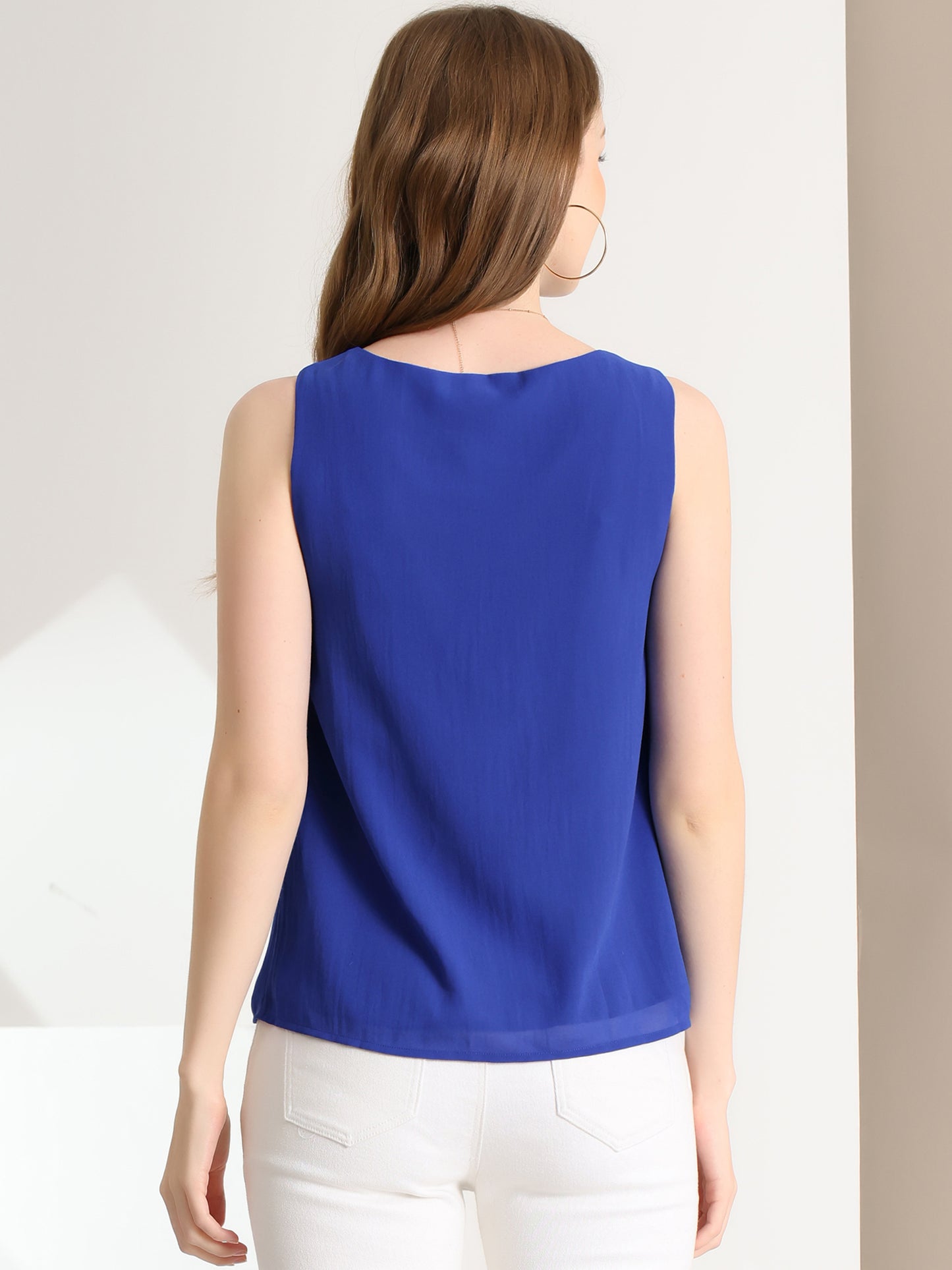 Women's Sleeveless Layering Pleated Front Lined Chiffon Tank Top