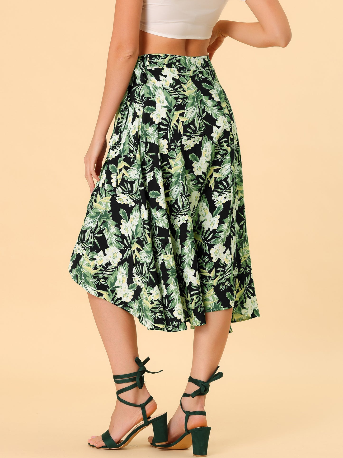Falda midi cruzada con estampado floral bohemio de playa tropical para mujer