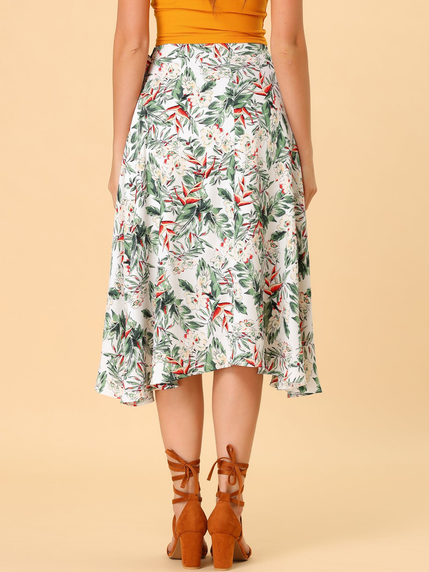 Falda midi cruzada con estampado floral bohemio de playa tropical para mujer
