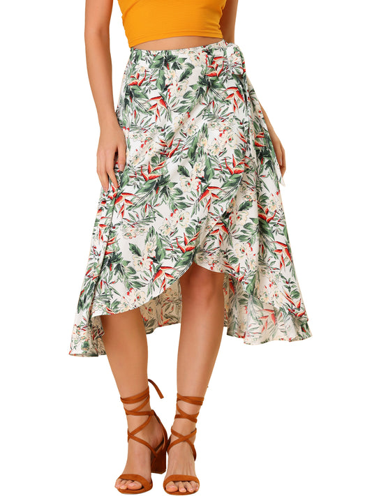 Women's Tropical Beach Boho Foral Print Wrap Midi Skirt