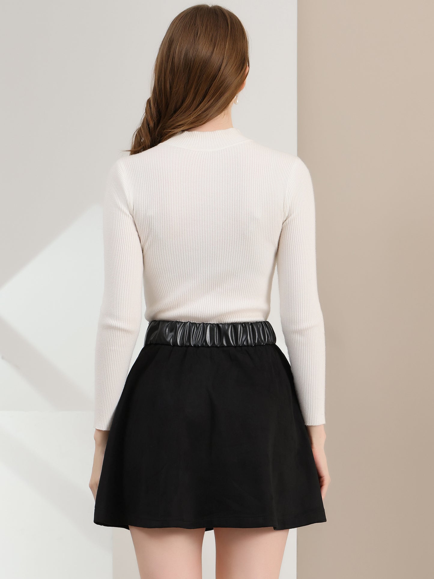 Women's Mini Length Faux Suede Tie Decor Flare Fit A-Line Skirt