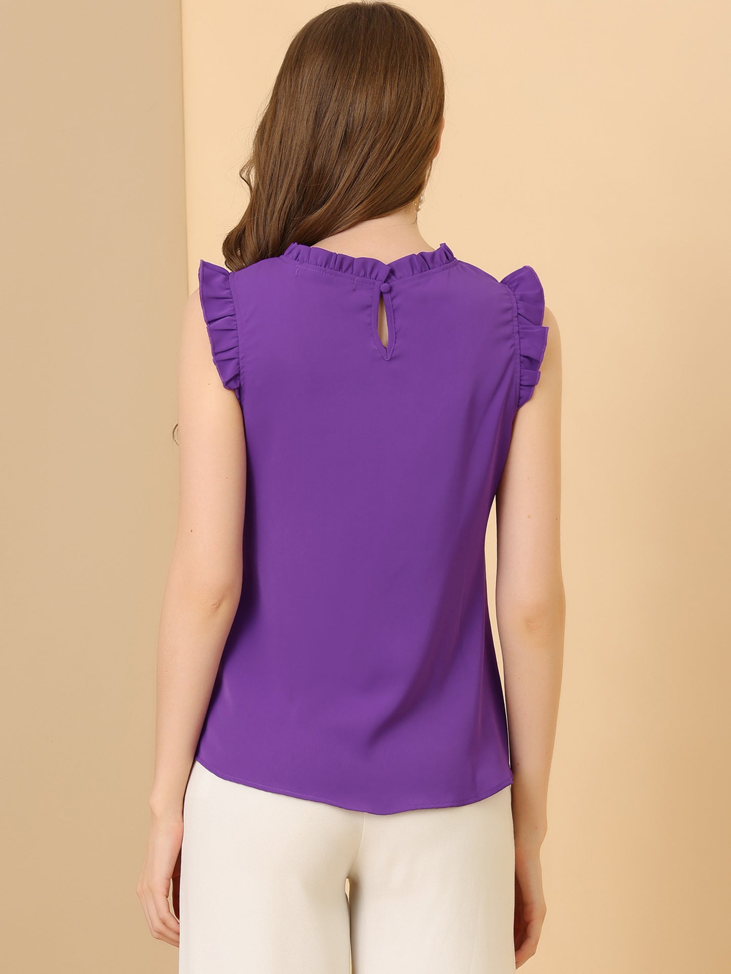 Women's Business Casual Sleeveless Ruffle Blouse Top (Available in Plus Size)