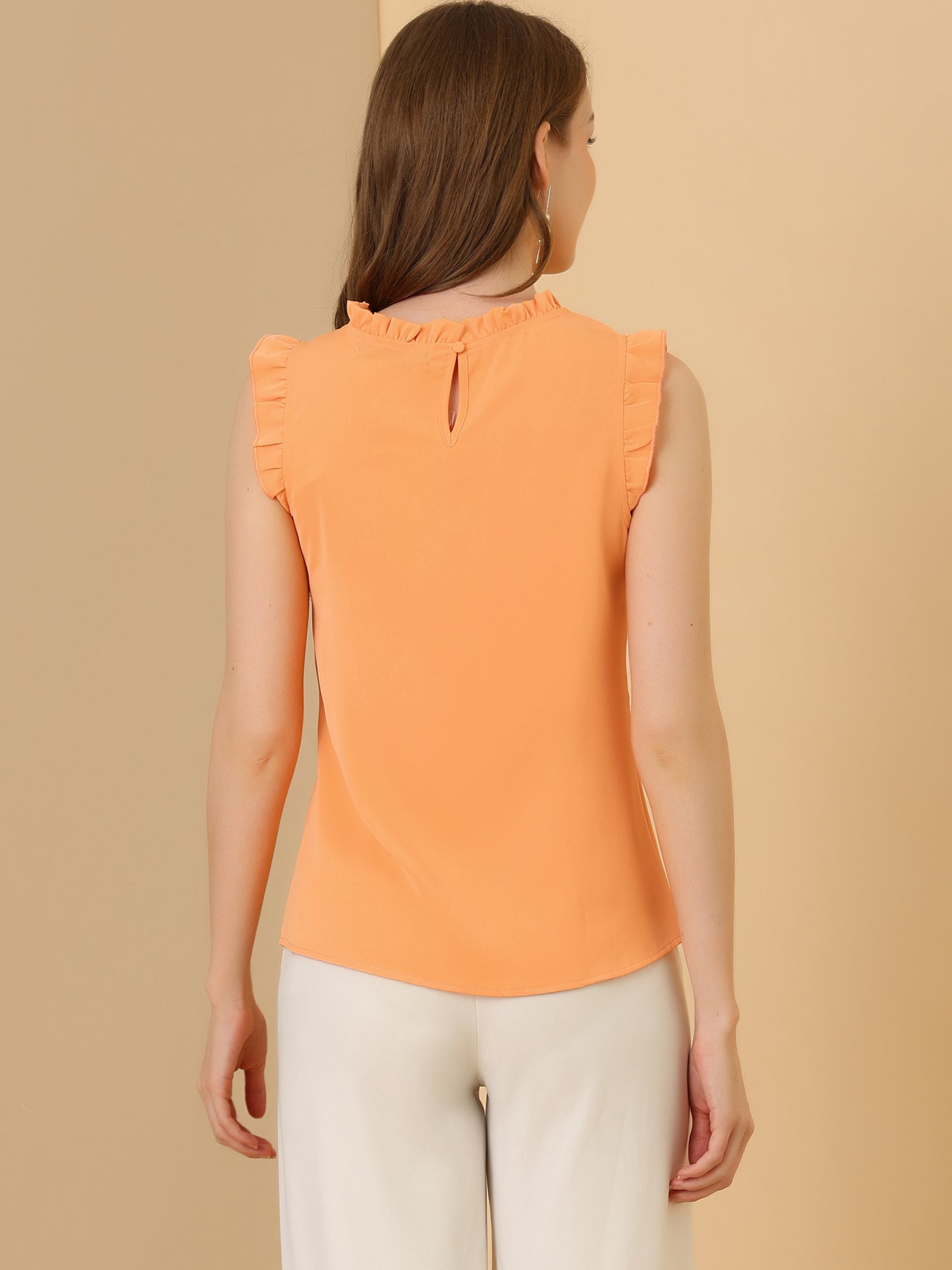 Women's Business Casual Sleeveless Ruffle Blouse Top