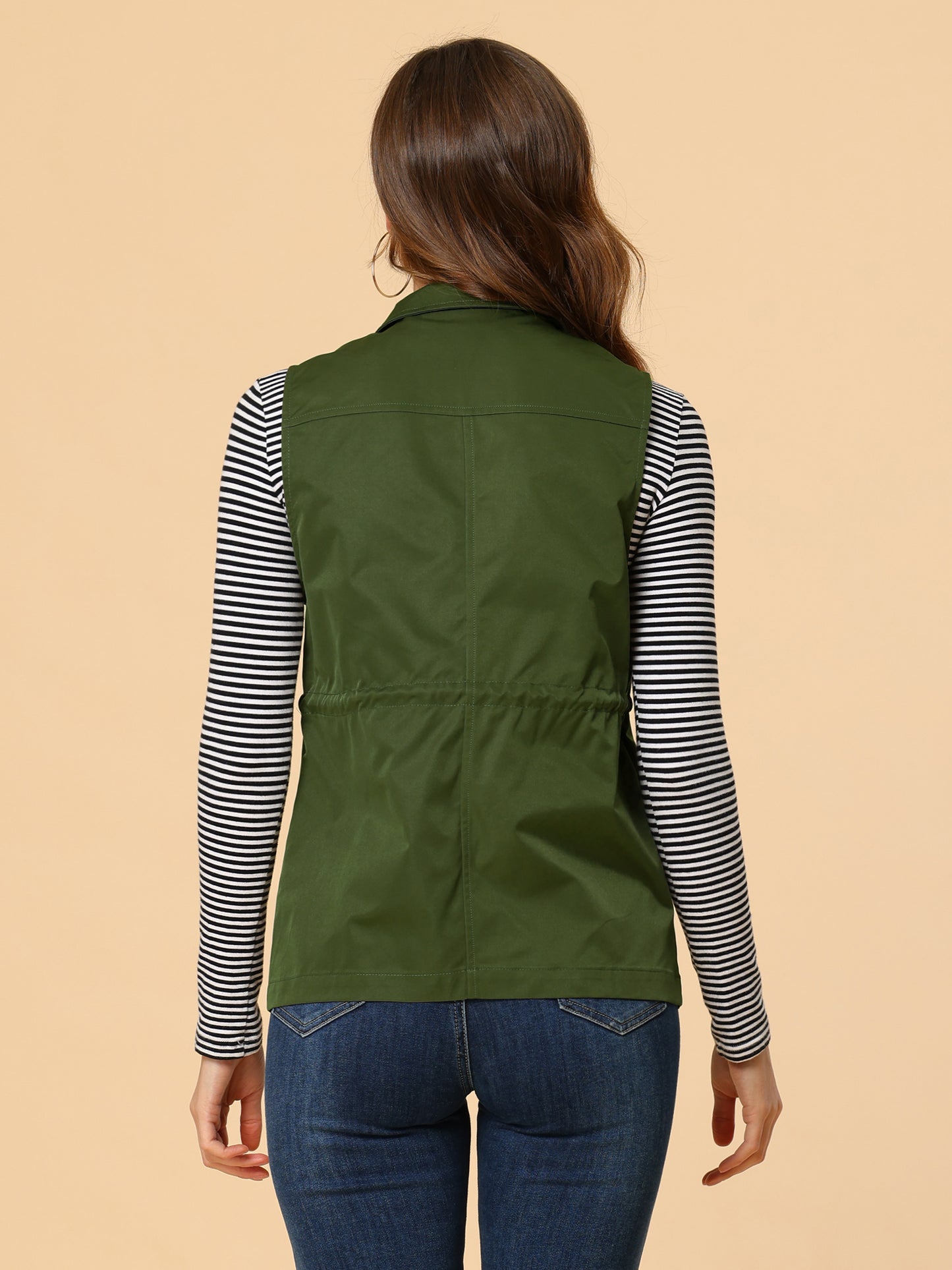 Women's Utility Sleeveless Casual Drawstring Zipper Cargo Vest