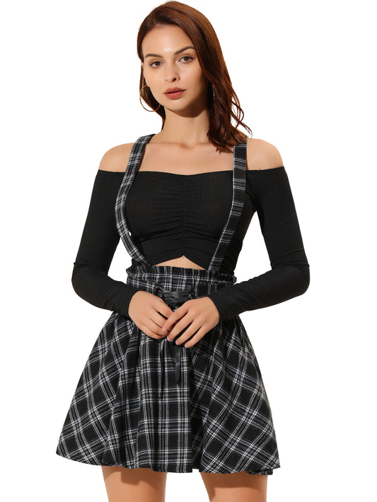 Women's Tartan Skirt Gothic Plaid High Waist Detachable Suspender Skirts