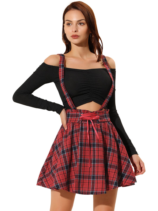 Women's Tartan Skirt Gothic Plaid High Waist Detachable Suspender Skirts
