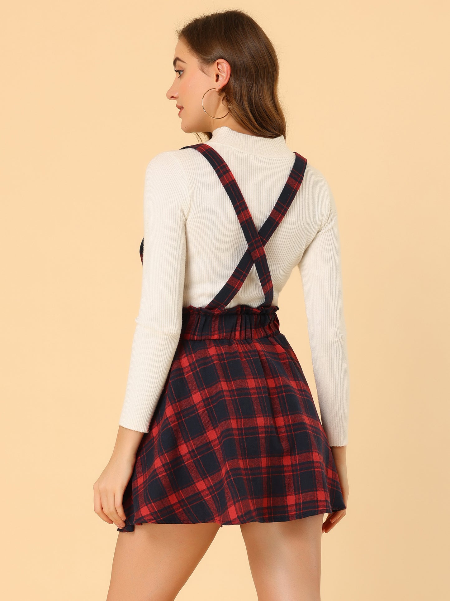 Falda gótica de tartán para mujer, cintura alta, tirantes desmontables