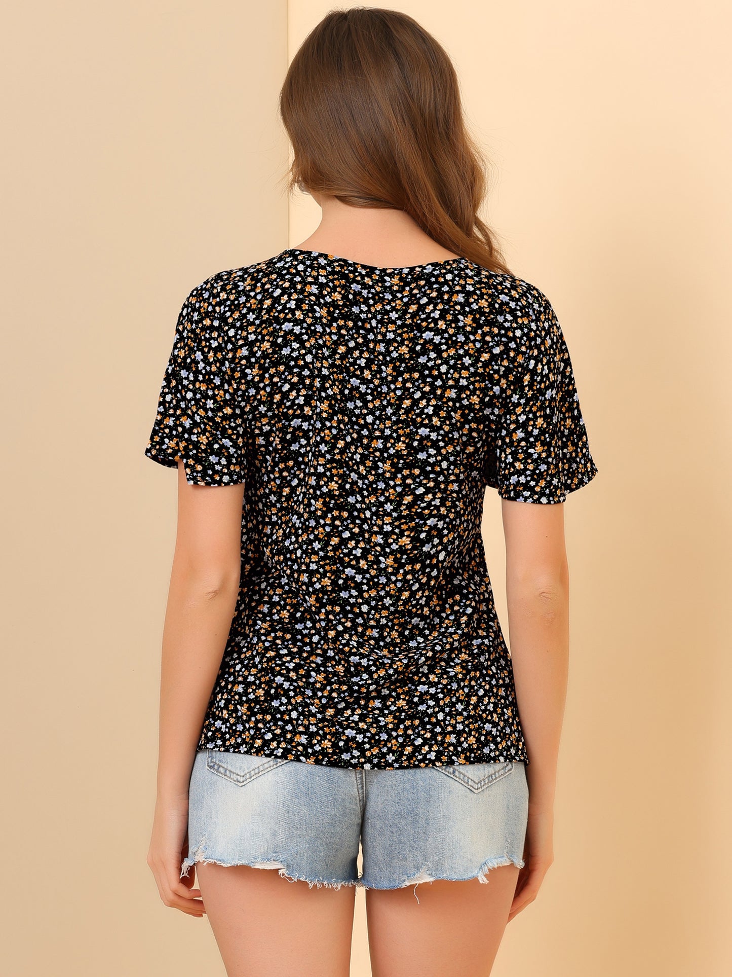 Women's Floral Chiffon Summer Flutter Sleeve Blouse