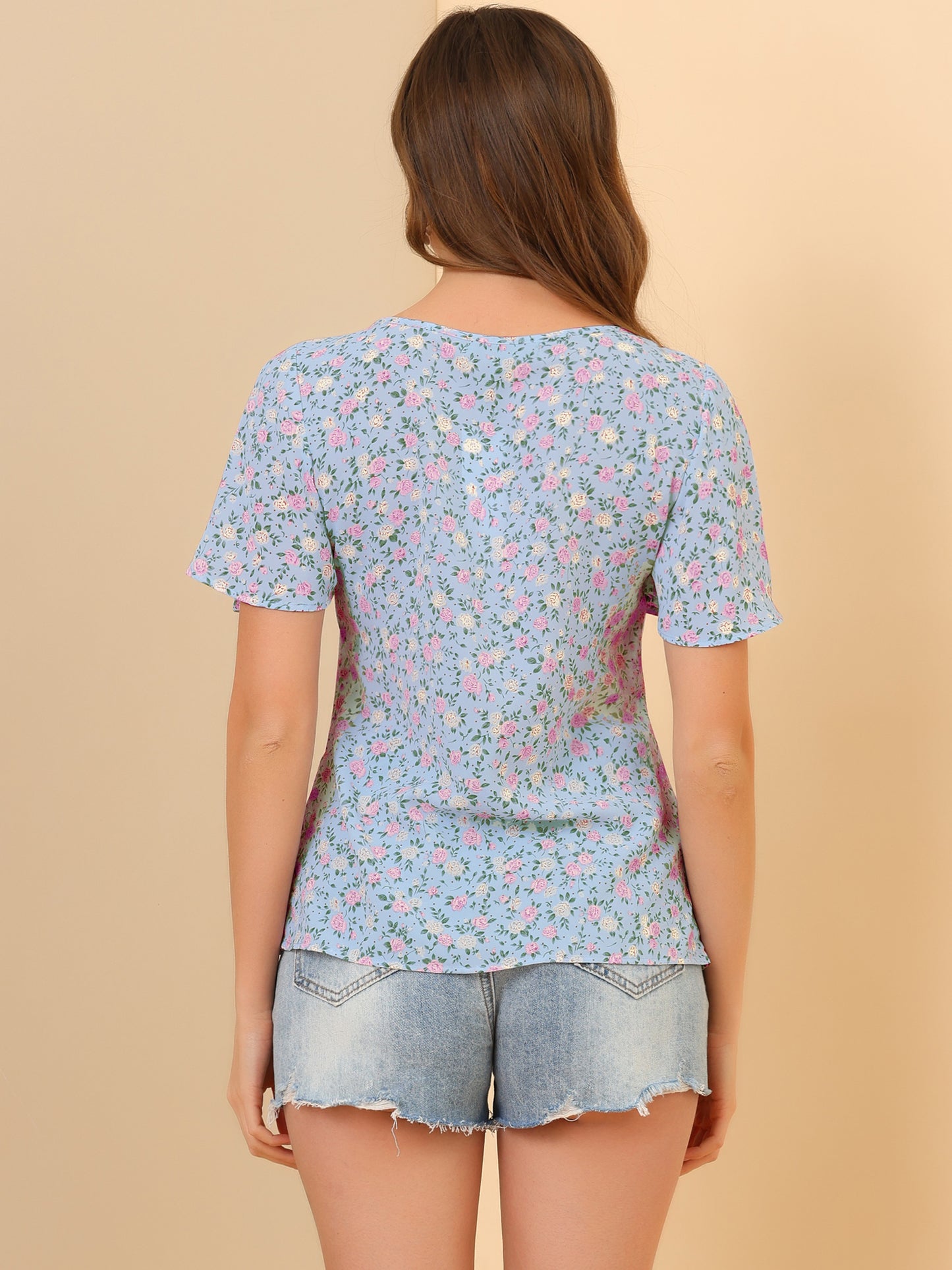 Women's Floral Chiffon Summer Flutter Sleeve Blouse