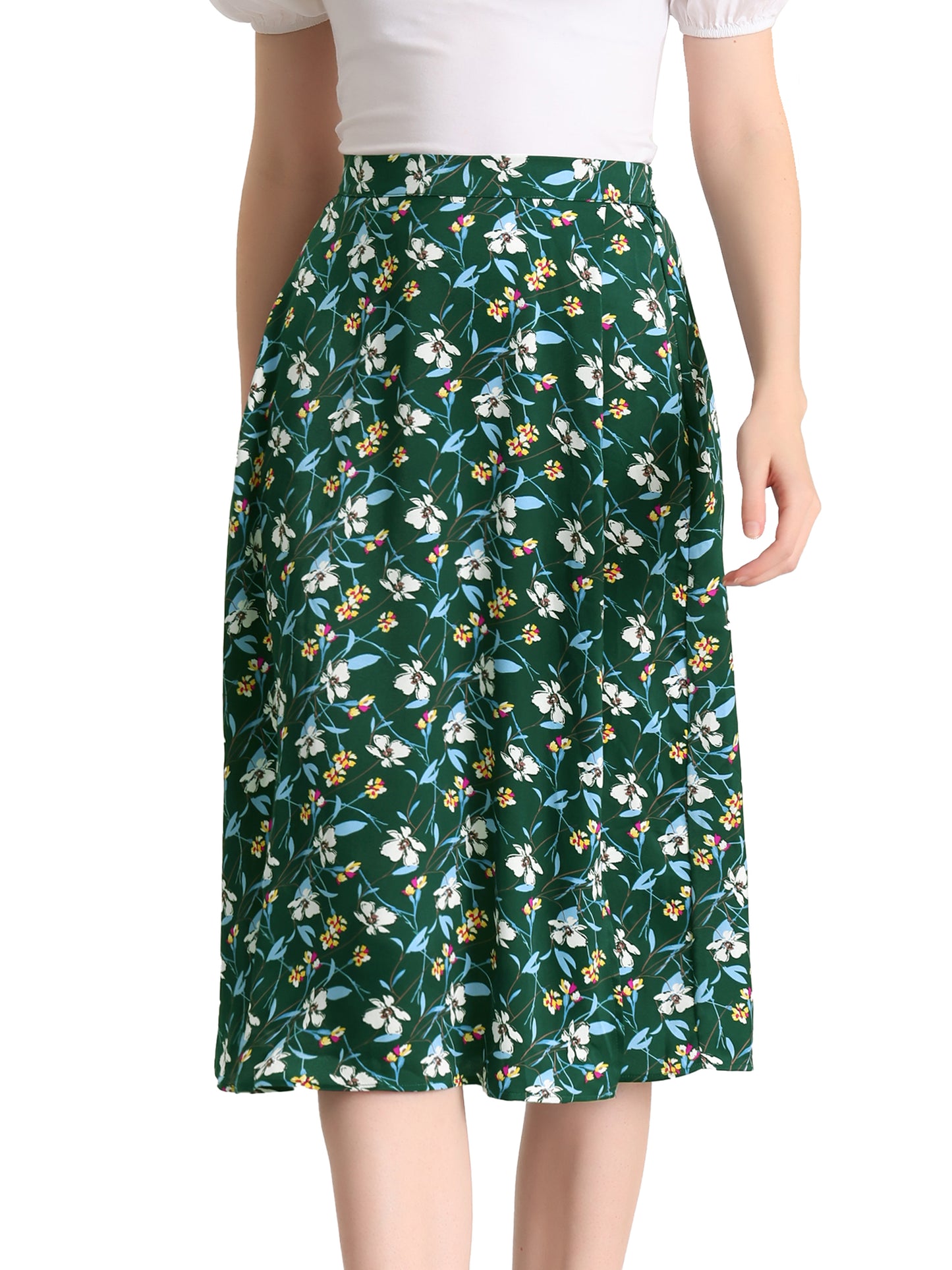 Women's Boho Floral High Waist Split A Line Midi Skirt