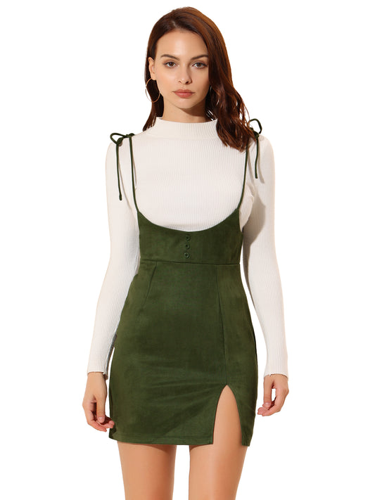 Women's High Waist Mini Suspender Skirt Tie Shoulder Bodycon Overall Dress