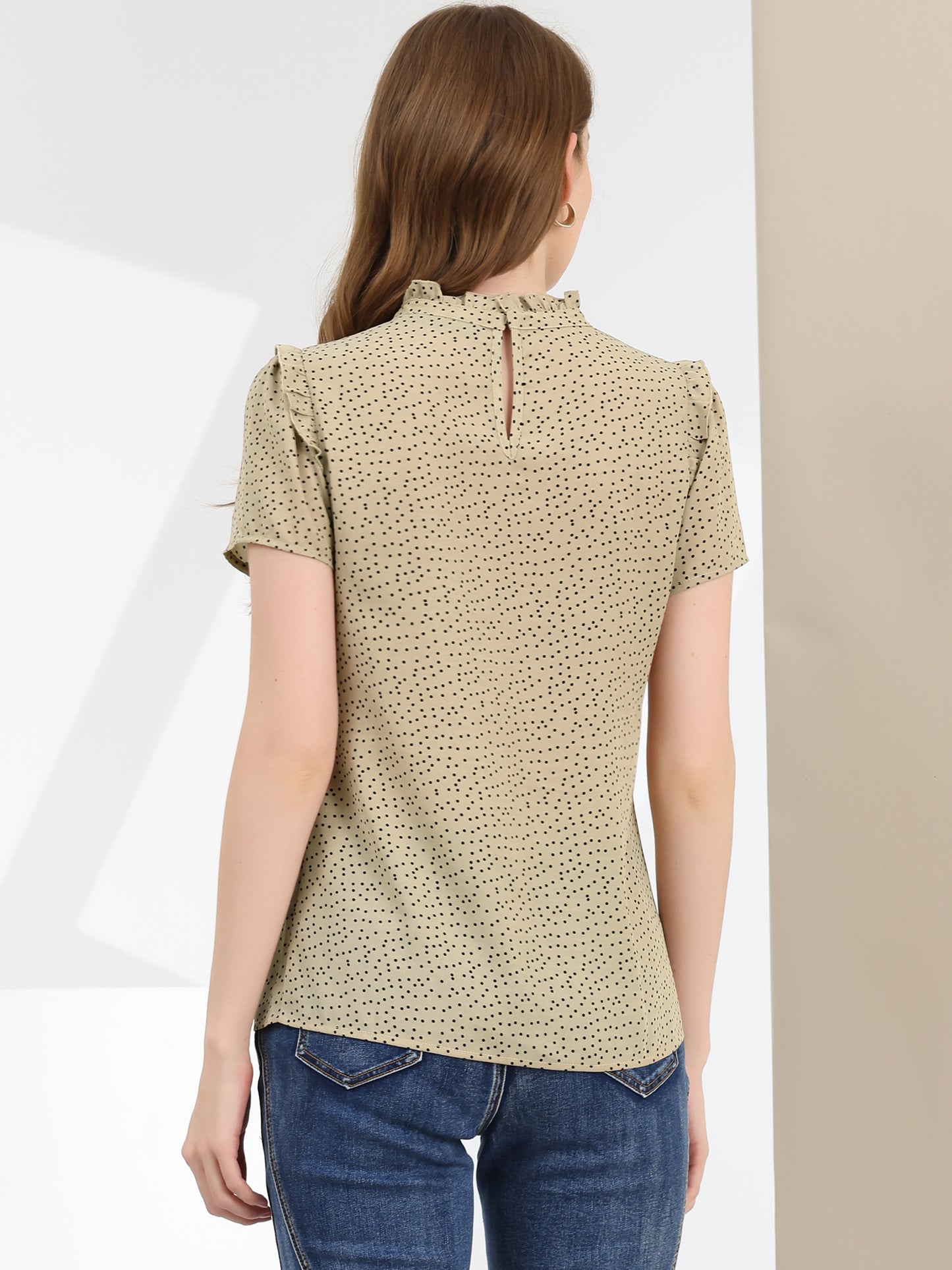 Women's Ruffled Retro Short Sleeve Polka Dots Blouse