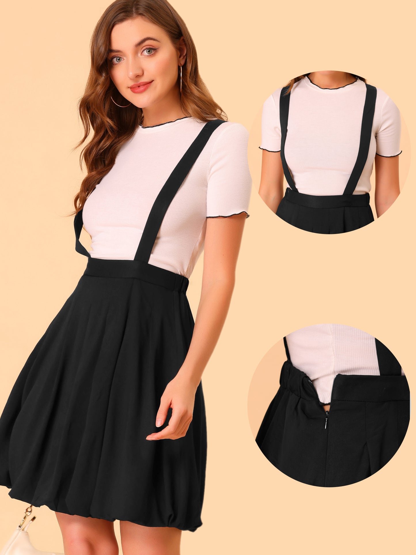 Women's Suspender Skirt Detachable Strap A-Line Bubble Skirt