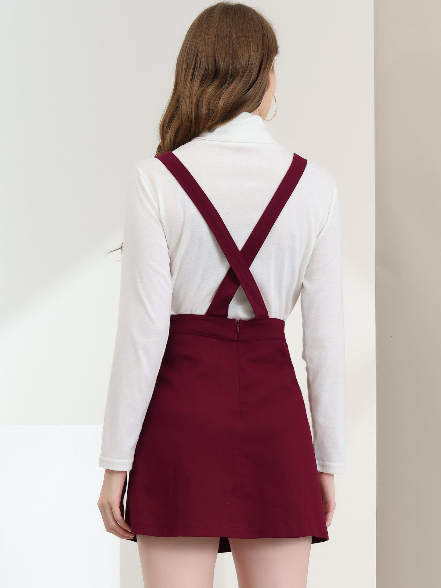 Women's Adjustable Strap Suspender Skirt with Pocket A-Line Pinafore Overall Dress