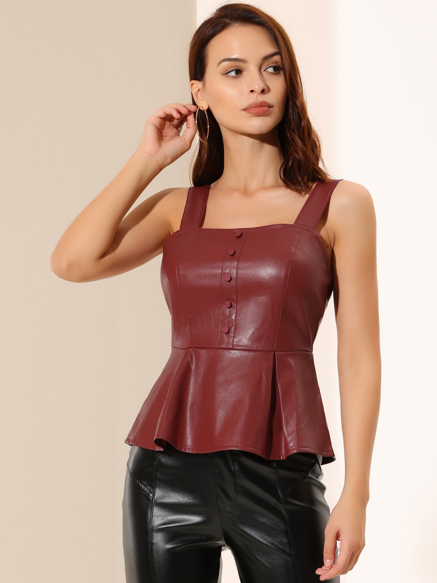 Women's PU Faux Leather Bustier Crop Top Gothic Punk Cami Corset Peplum Top