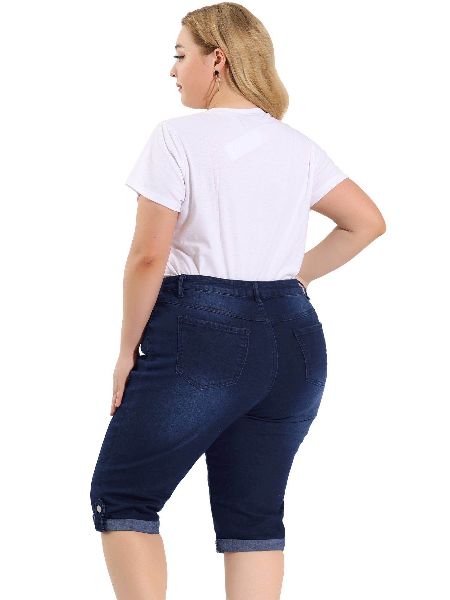 Women's Plus Size Capri Denim Jeans Mid-Rise Fit Curvy Stretch Skinny Jean Capris with Pocket