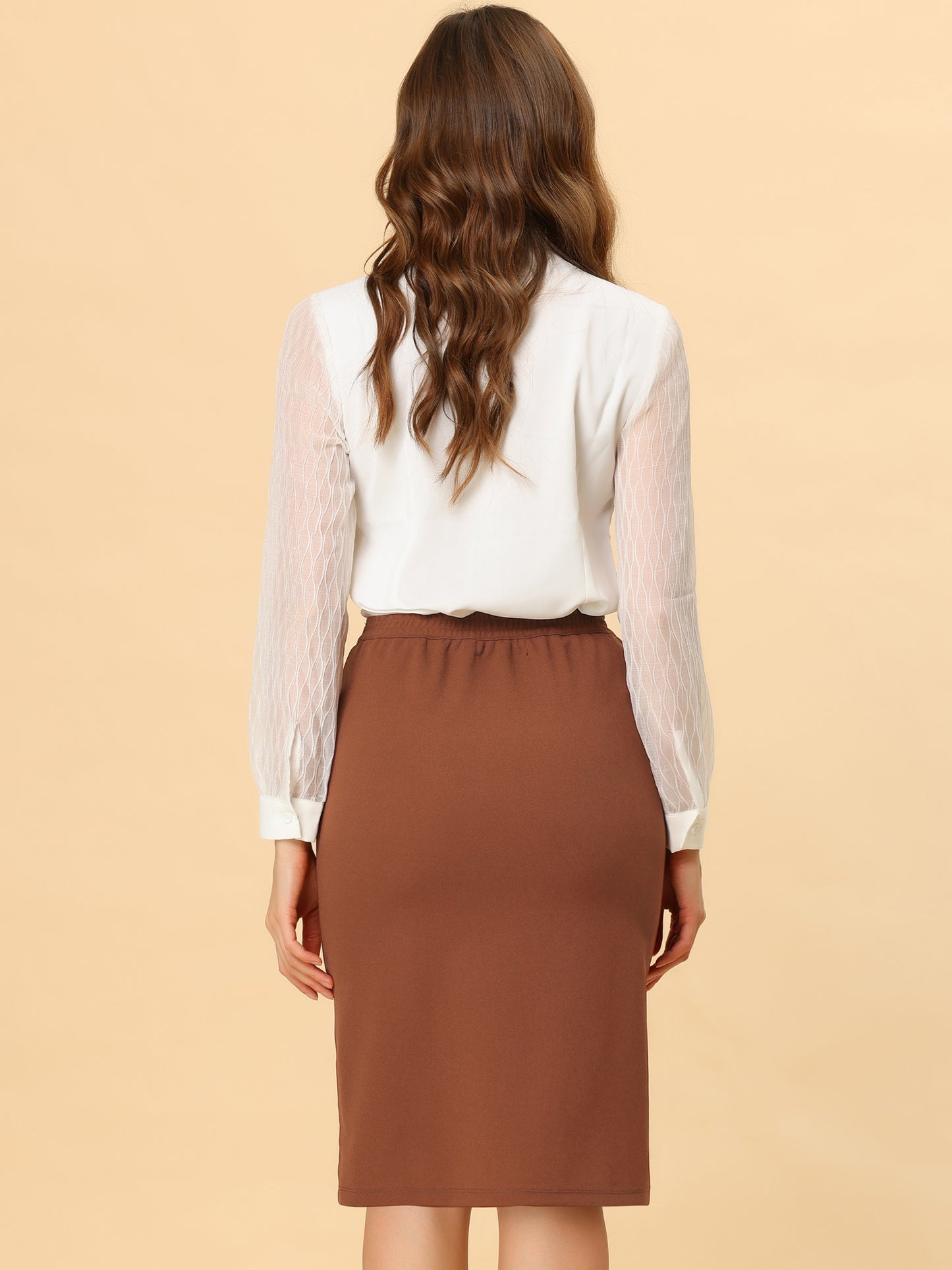 Women's Pencil Skirt High Waist Ruffle Trim Split Work Office Skirt