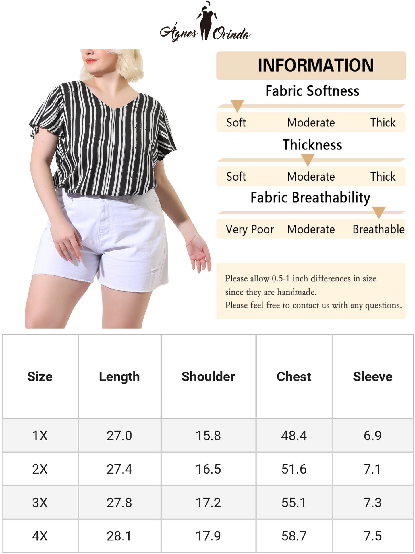 Women Plus Size Top Summer Short Sleeve V Neck Stripe Print Casual Blouse