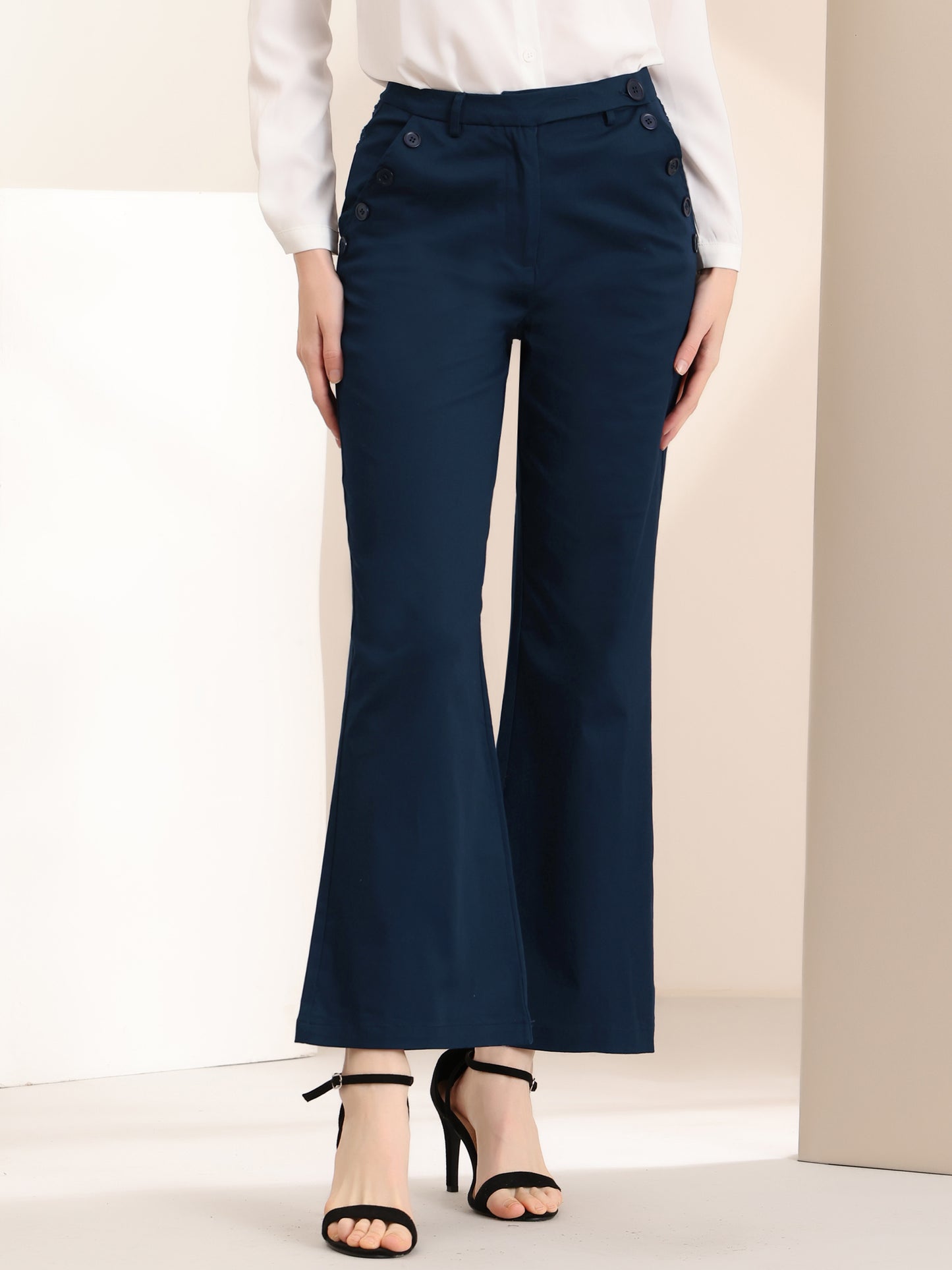 Women's Bell Bottom Long Pants High Waist Elegant Work Trousers