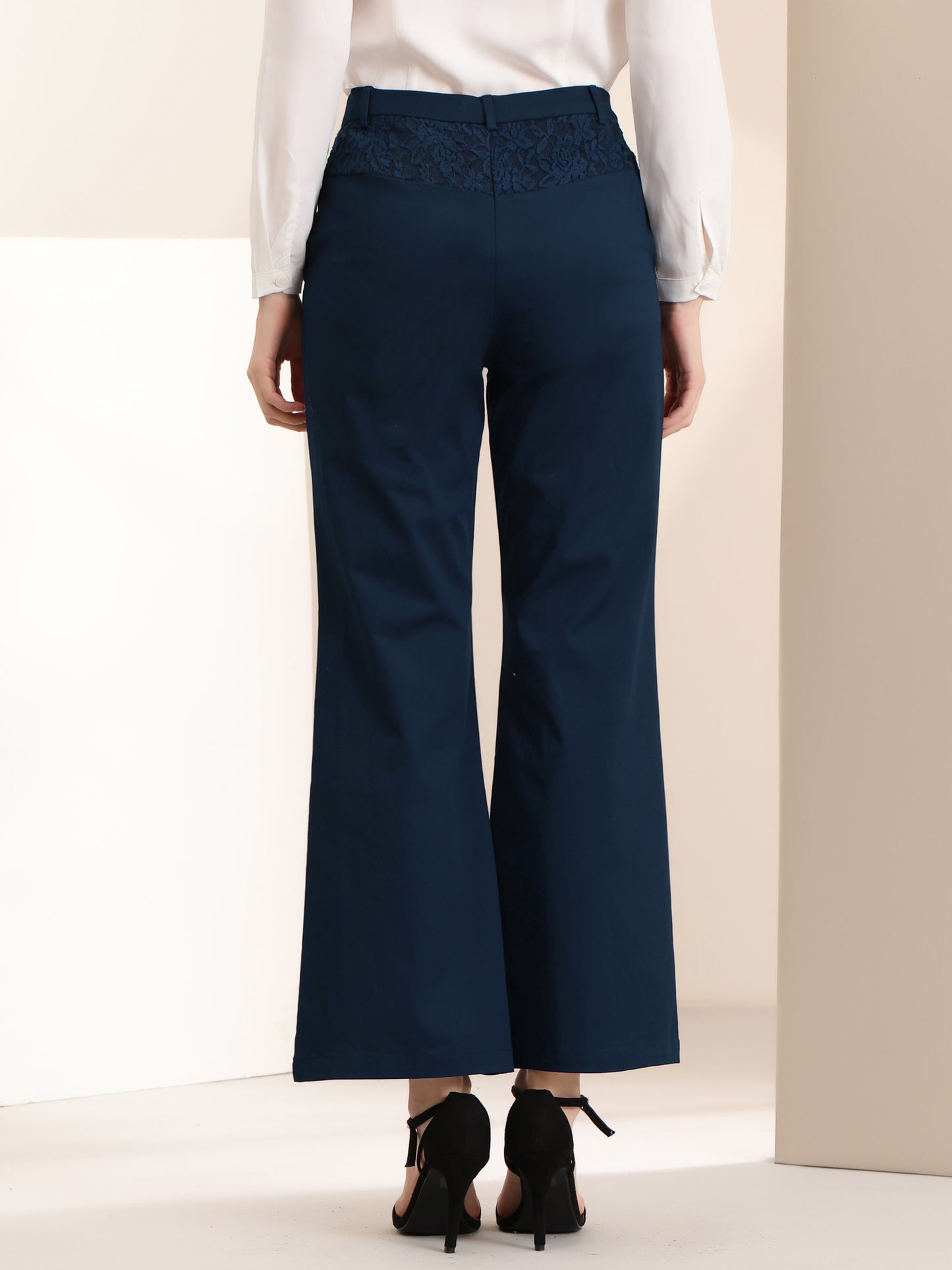 Women's Bell Bottom Long Pants High Waist Elegant Work Trousers