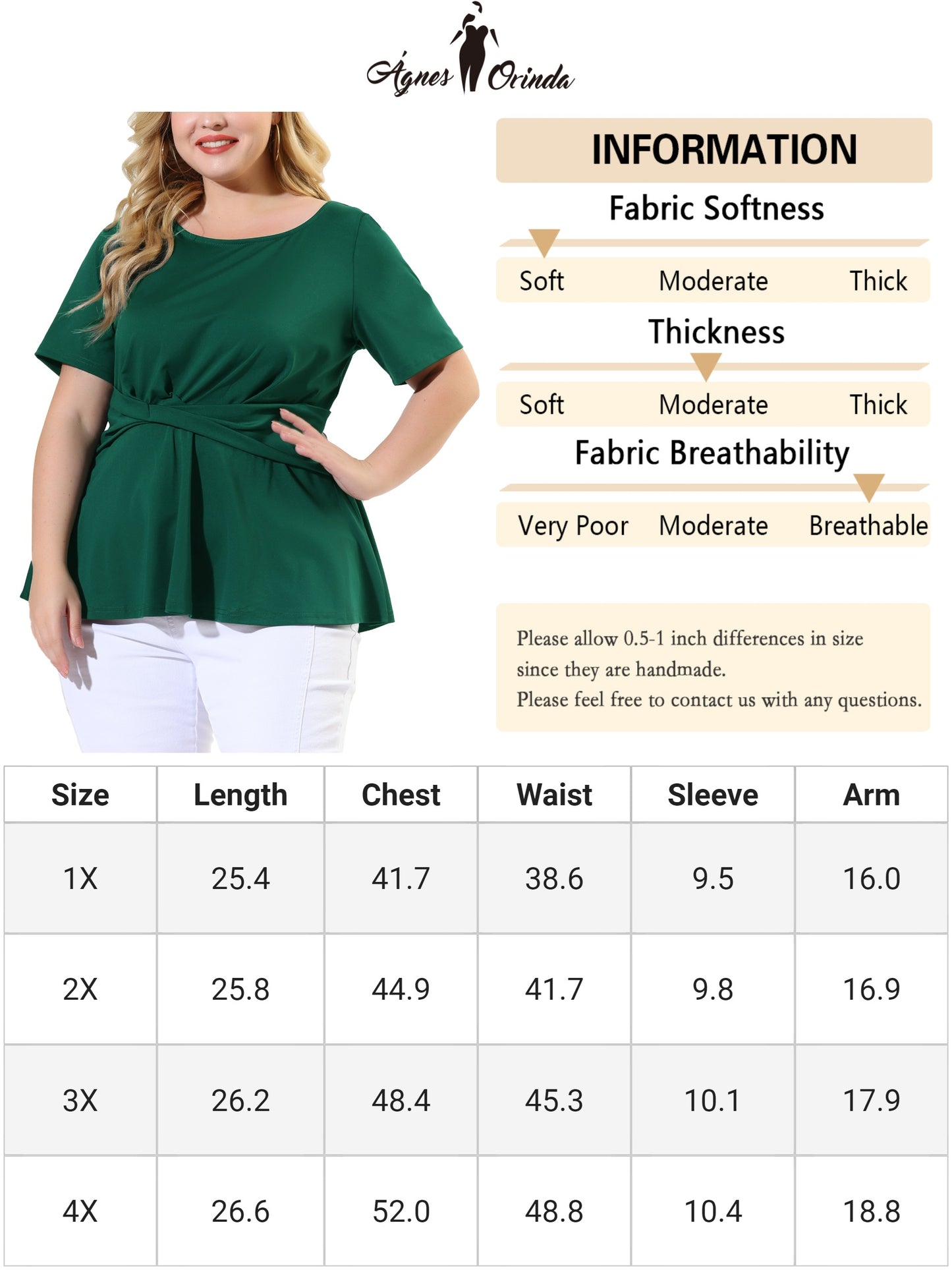 Women's Plus Size Short Sleeves Twisted Knot Front Peplum Top