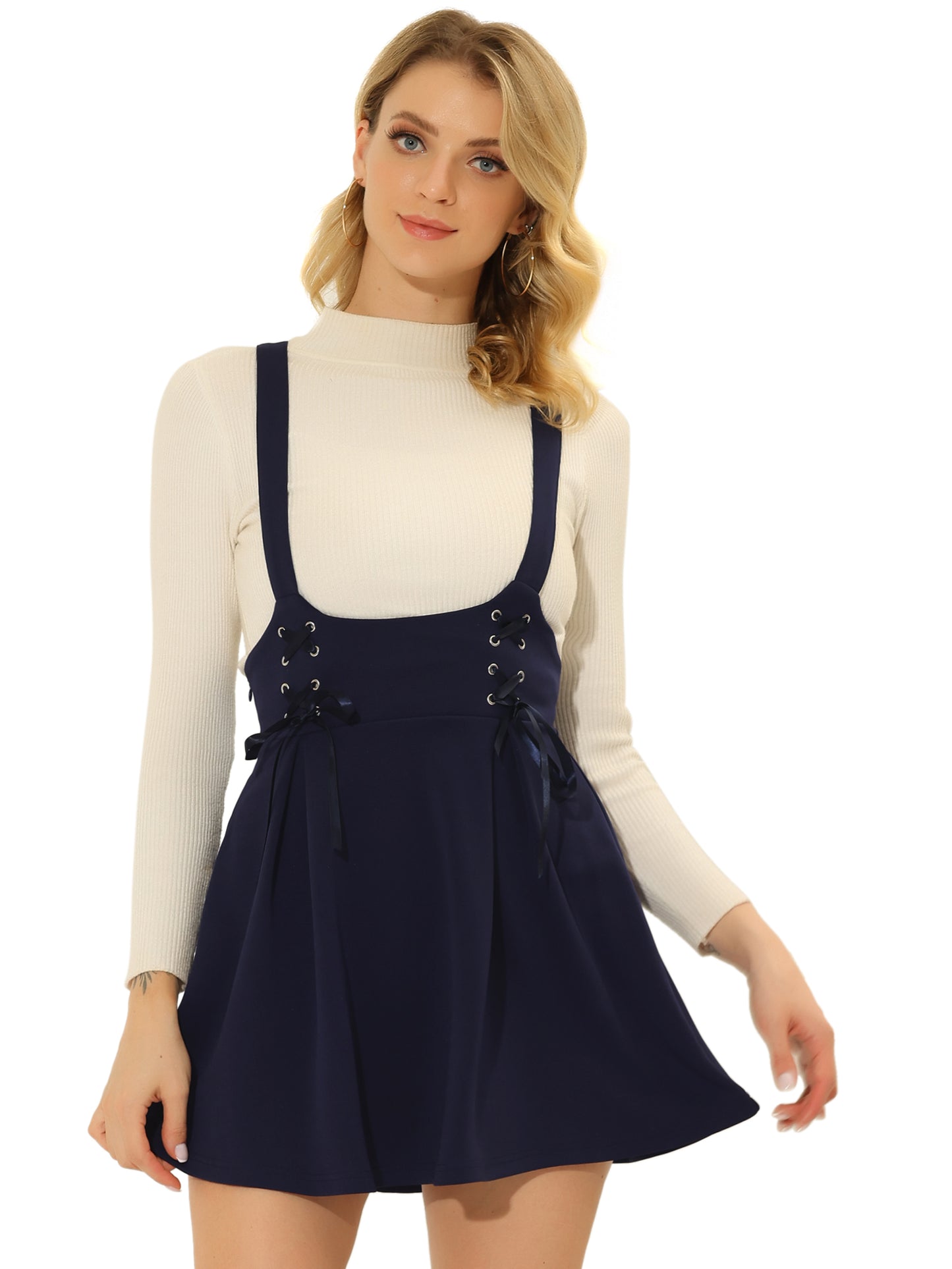 Women's High Waist Brace Skirts A-Line Mini Lace Up Suspender Skirt