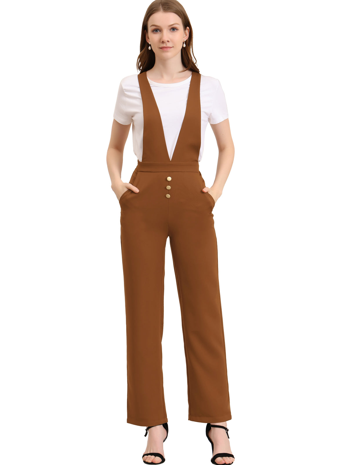 Women's Overalls Wide Leg Pants Slant Pocket Long Suspenders Jumpsuit