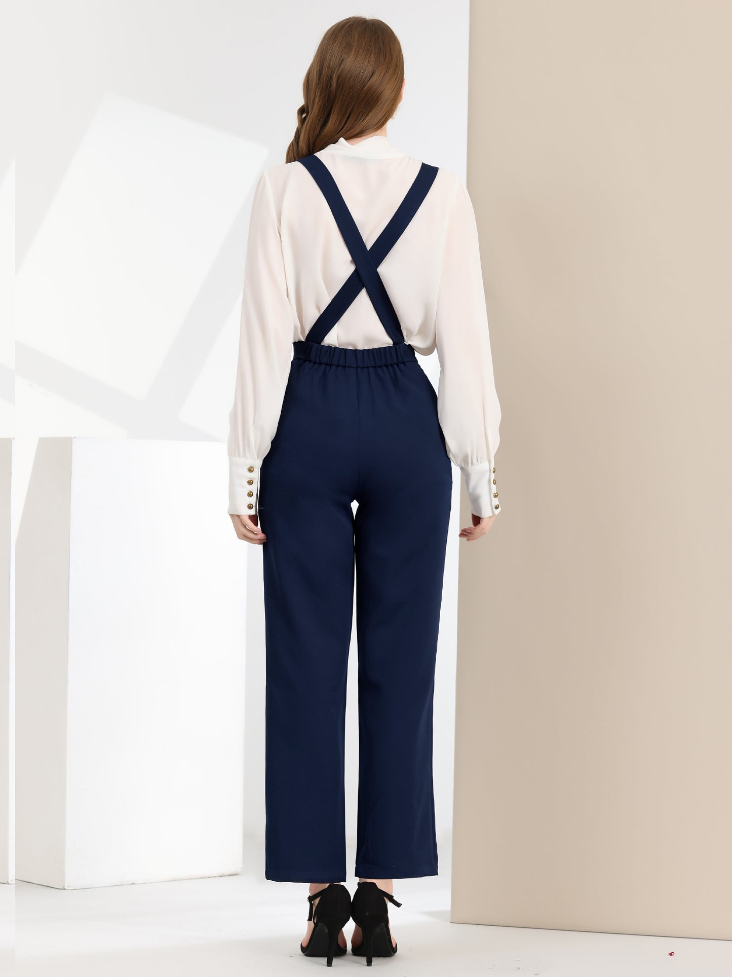 Women's Overalls Wide Leg Pants Slant Pocket Long Suspenders Jumpsuit