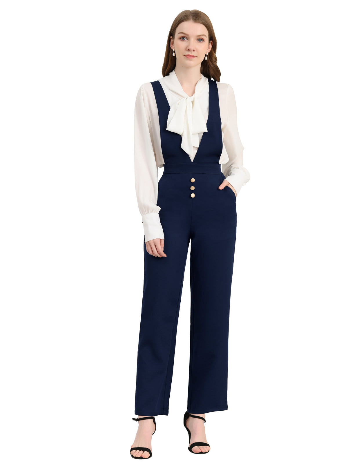 Women's Overalls Wide Leg Pants Slant Pocket Long Suspenders Jumpsuit