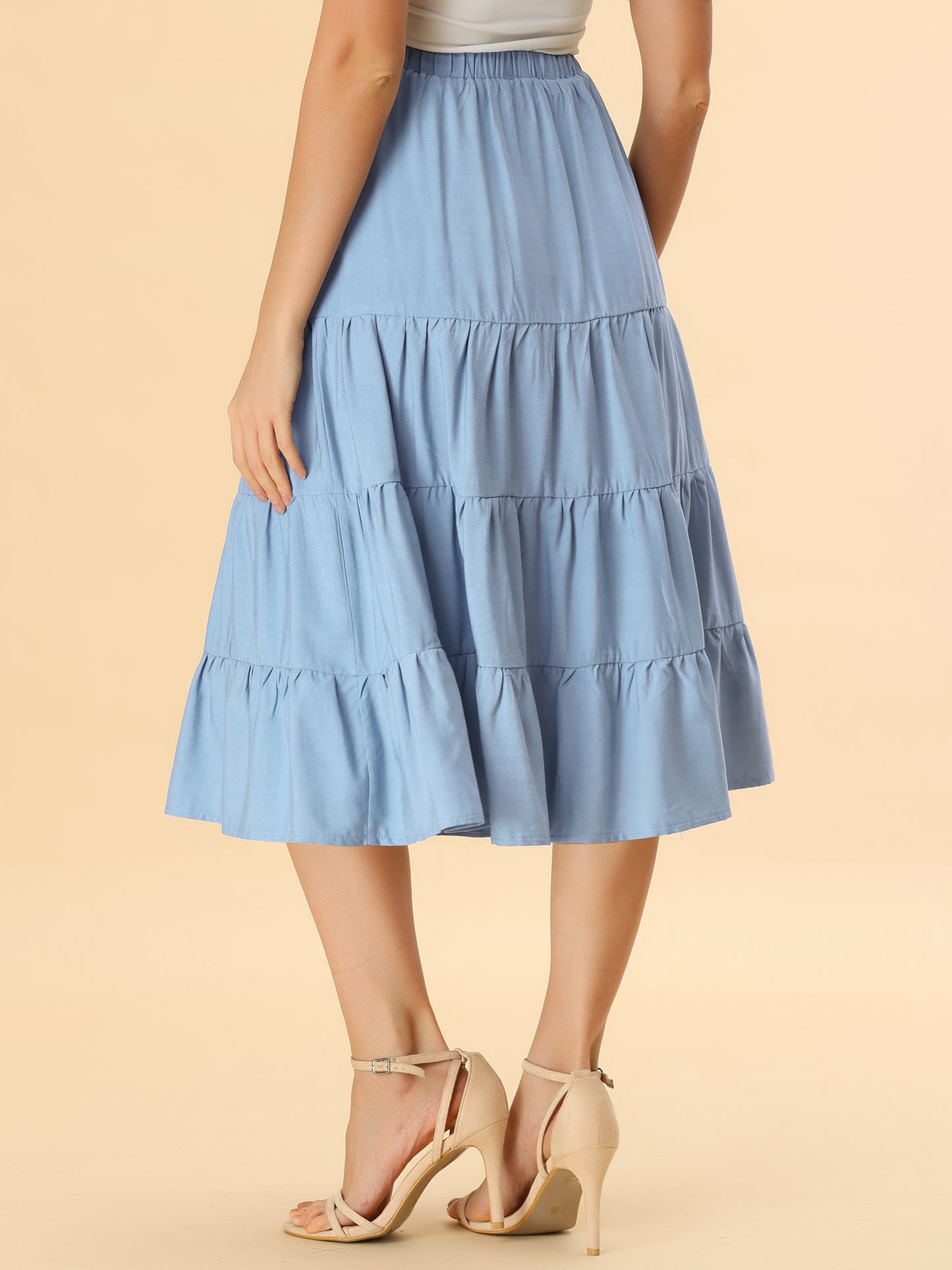 Faldas midi para mujer, estilo bohemio, plisadas, con vuelo, con cintura elástica, largas, con bolsillos