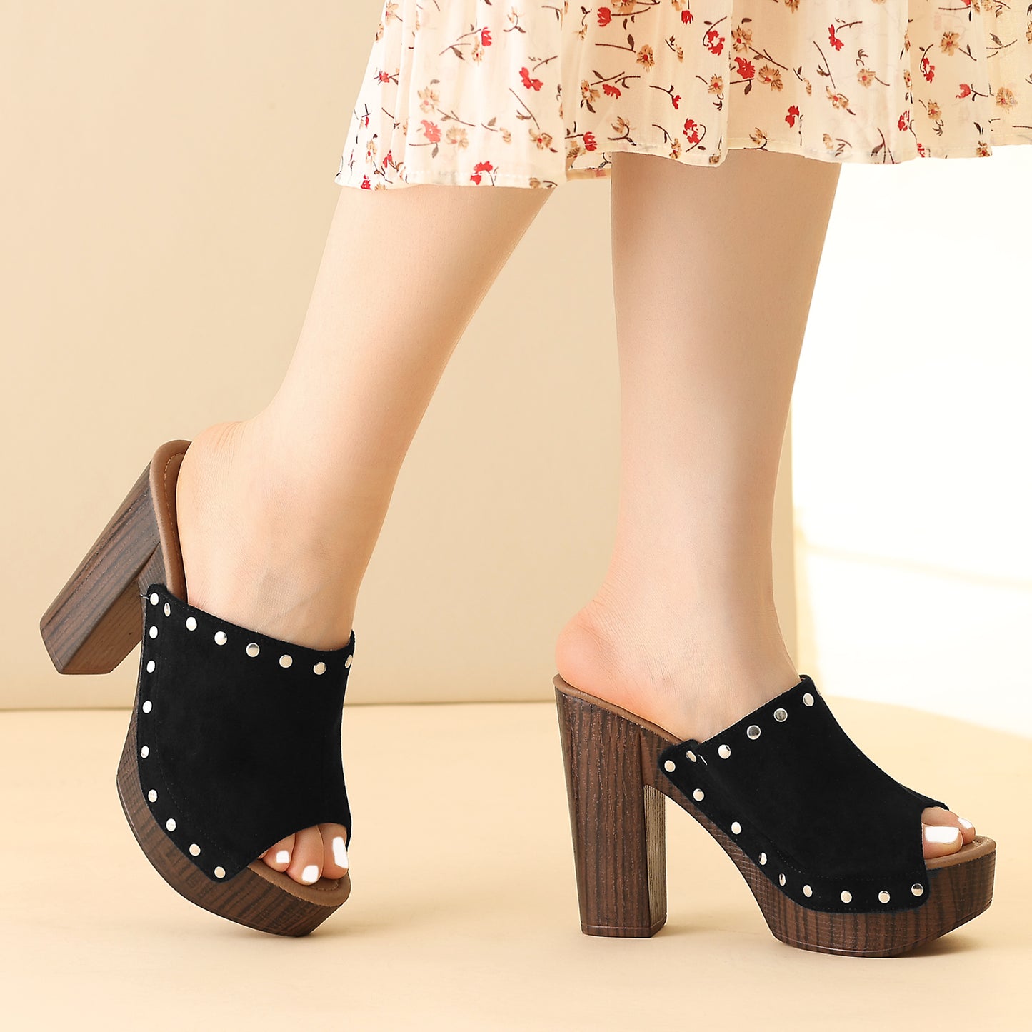 Sandalias de plataforma con tacón grueso y punta abierta para mujer