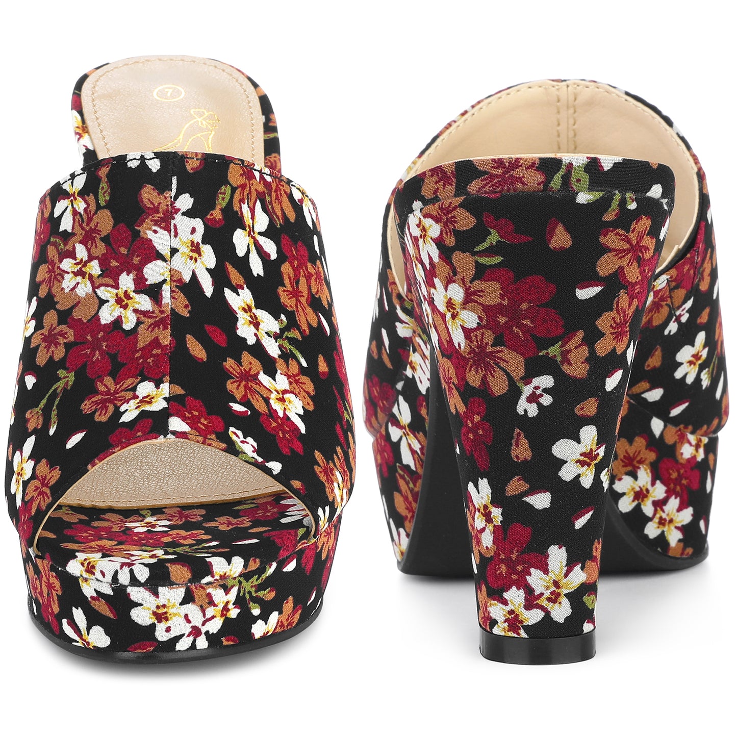 Women Platform Floral Chunky Heel Slides Sandals