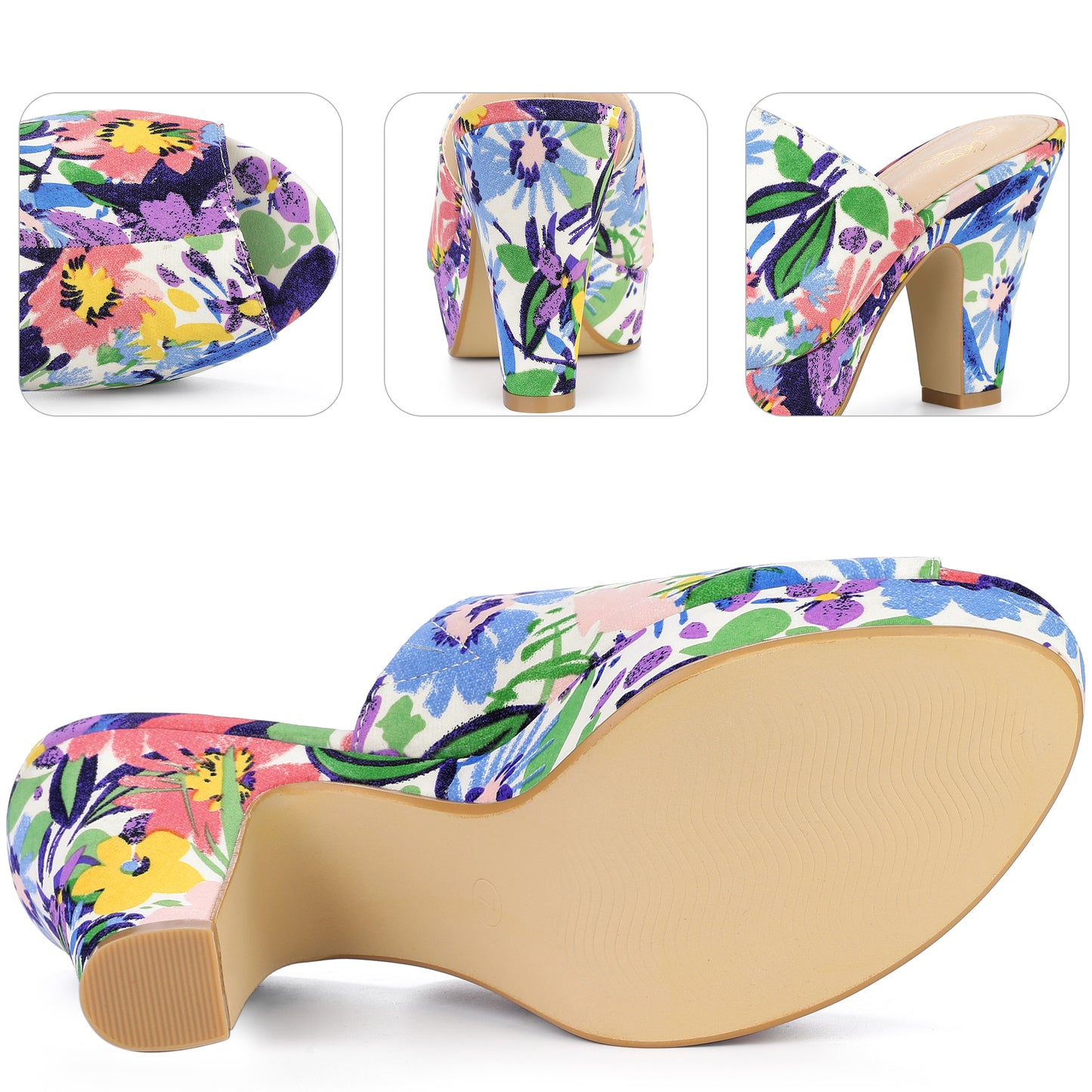Sandalias de plataforma con tacón grueso y diseño floral para mujer