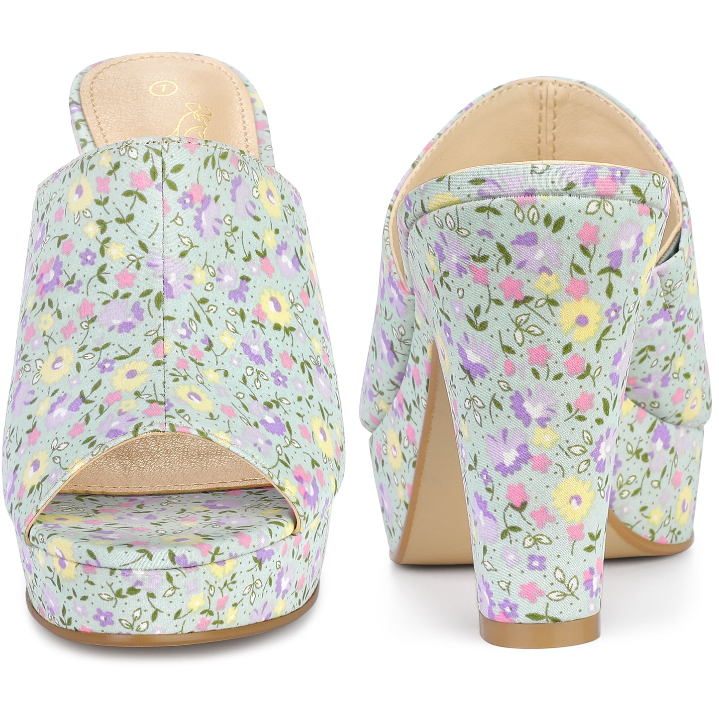 Women Platform Floral Chunky Heel Slides Sandals