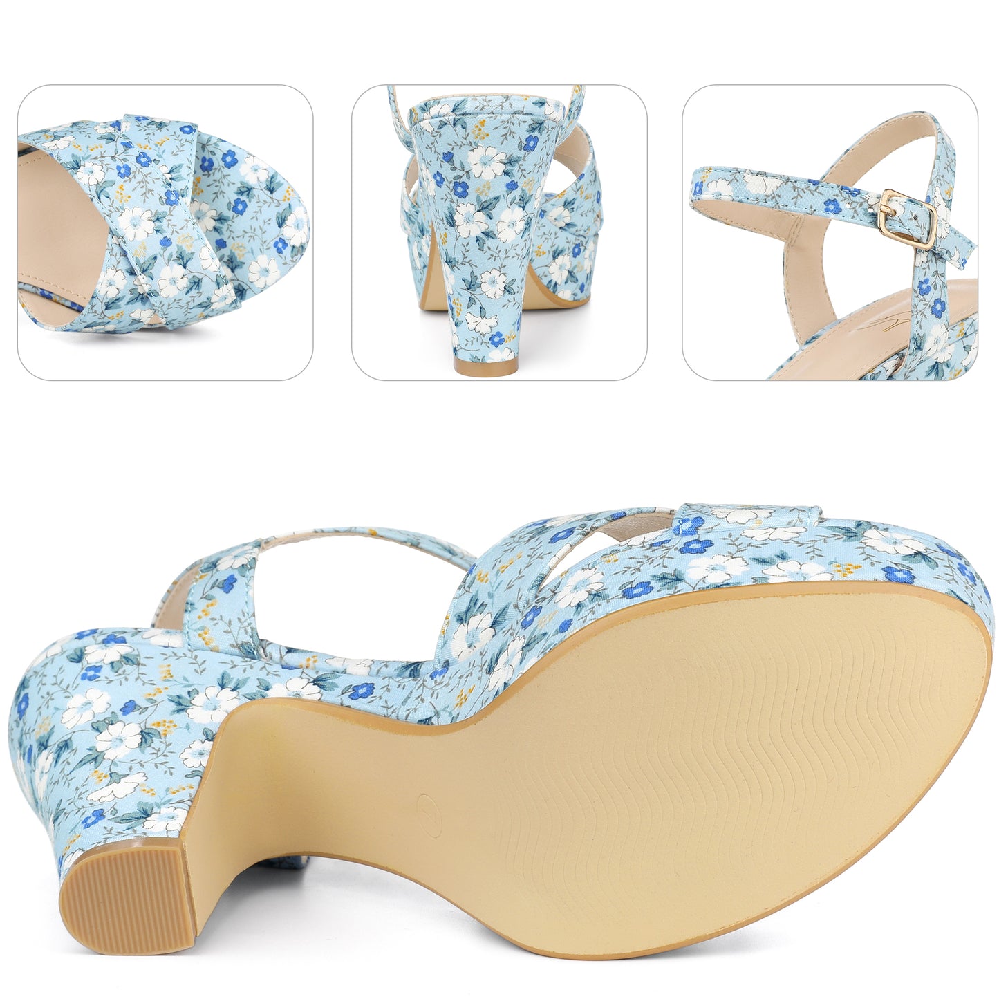 Sandalias de plataforma con tacón grueso y diseño floral para mujer