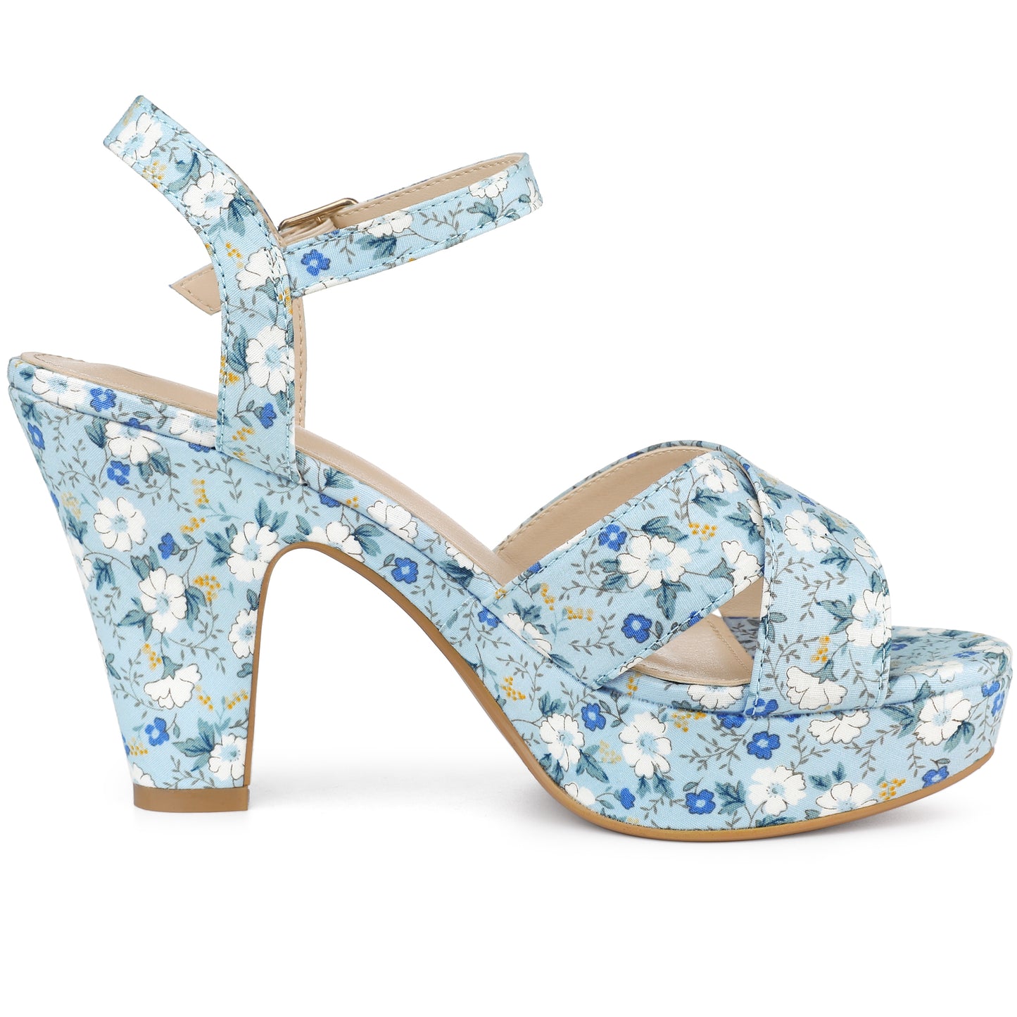 Sandalias de plataforma con tacón grueso y diseño floral para mujer