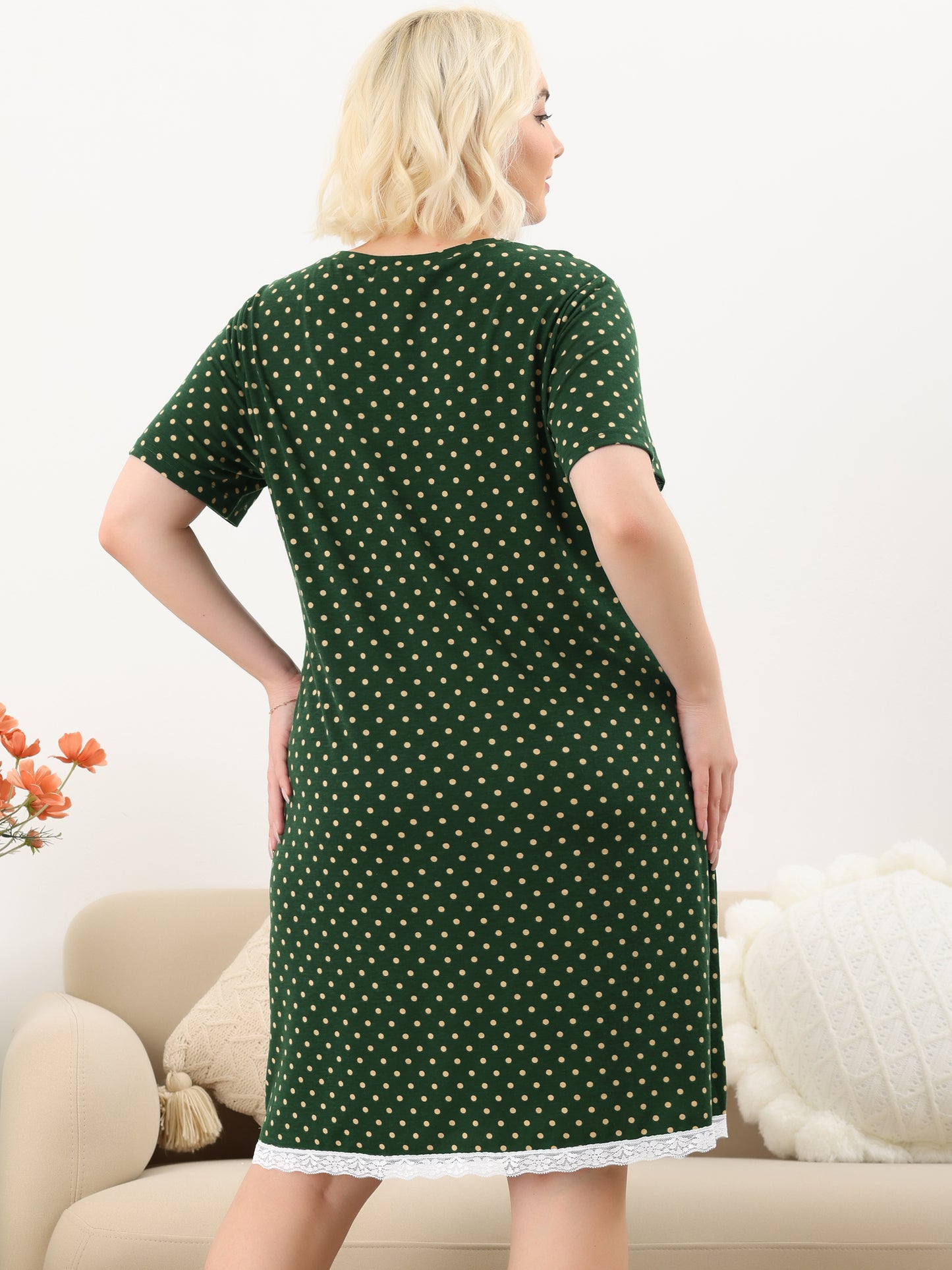 Women's Plus Size Nightgown Sleepwear Sleepshirt Short Sleeve Lace Trim Nightshirt Pajama Dress