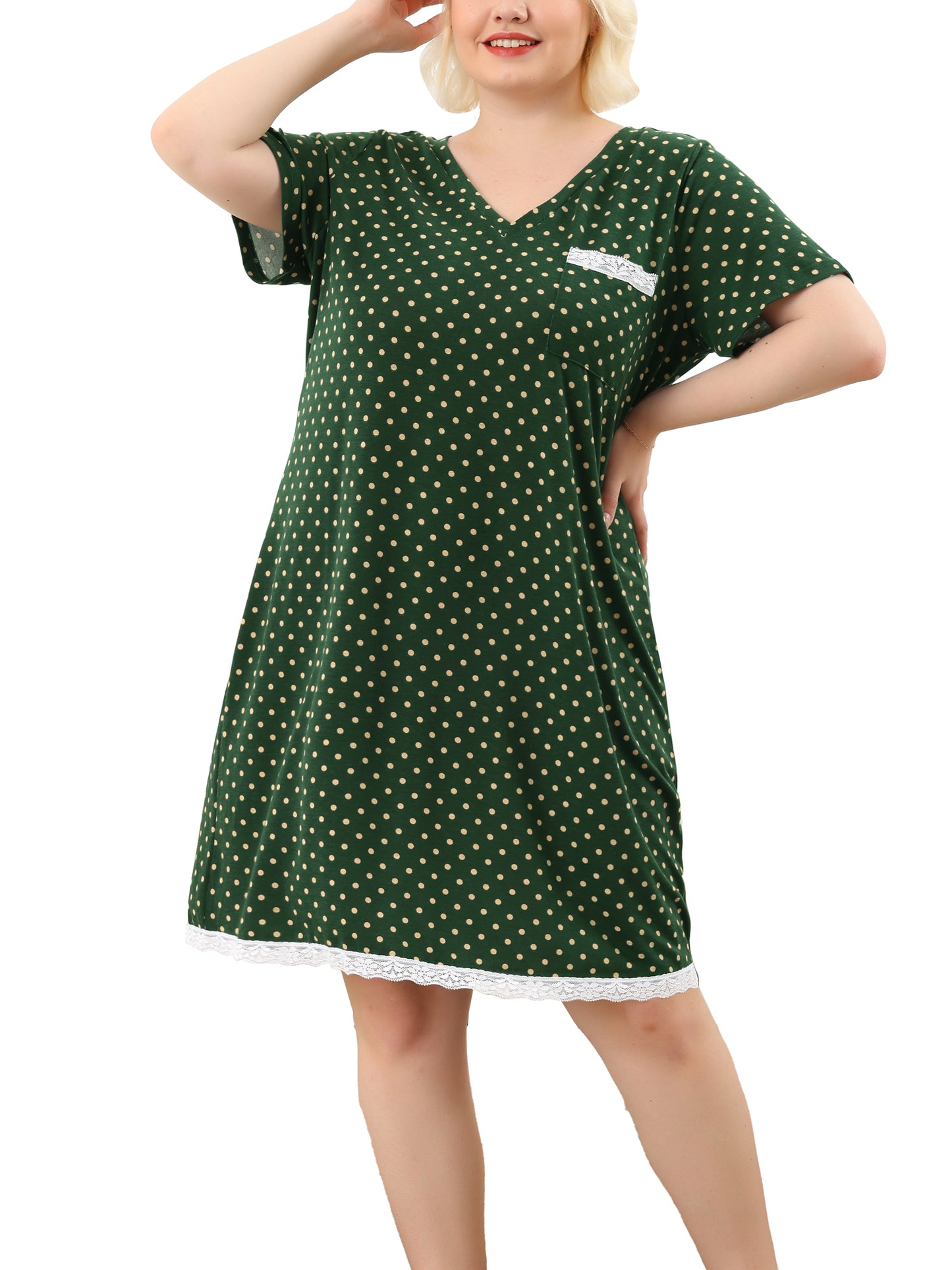 Women's Plus Size Nightgown Sleepwear Sleepshirt Short Sleeve Lace Trim Nightshirt Pajama Dress