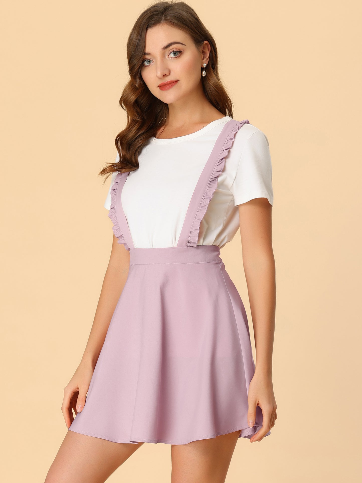 Women's Ruffles Overalls Adjustable Straps A-Line Skater Braces Mini Suspender Skirt
