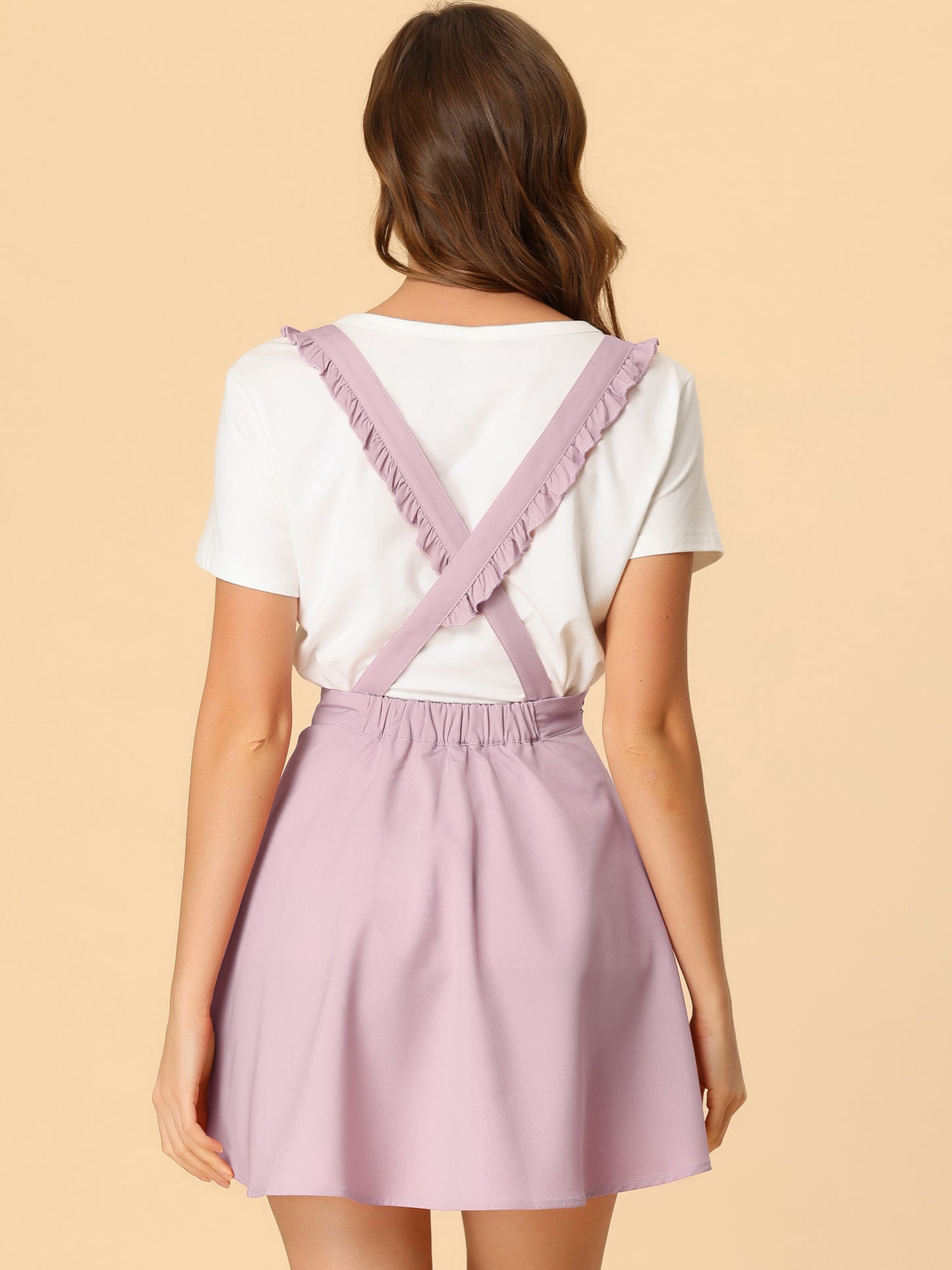 Women's Ruffles Overalls Adjustable Straps A-Line Skater Braces Mini Suspender Skirt