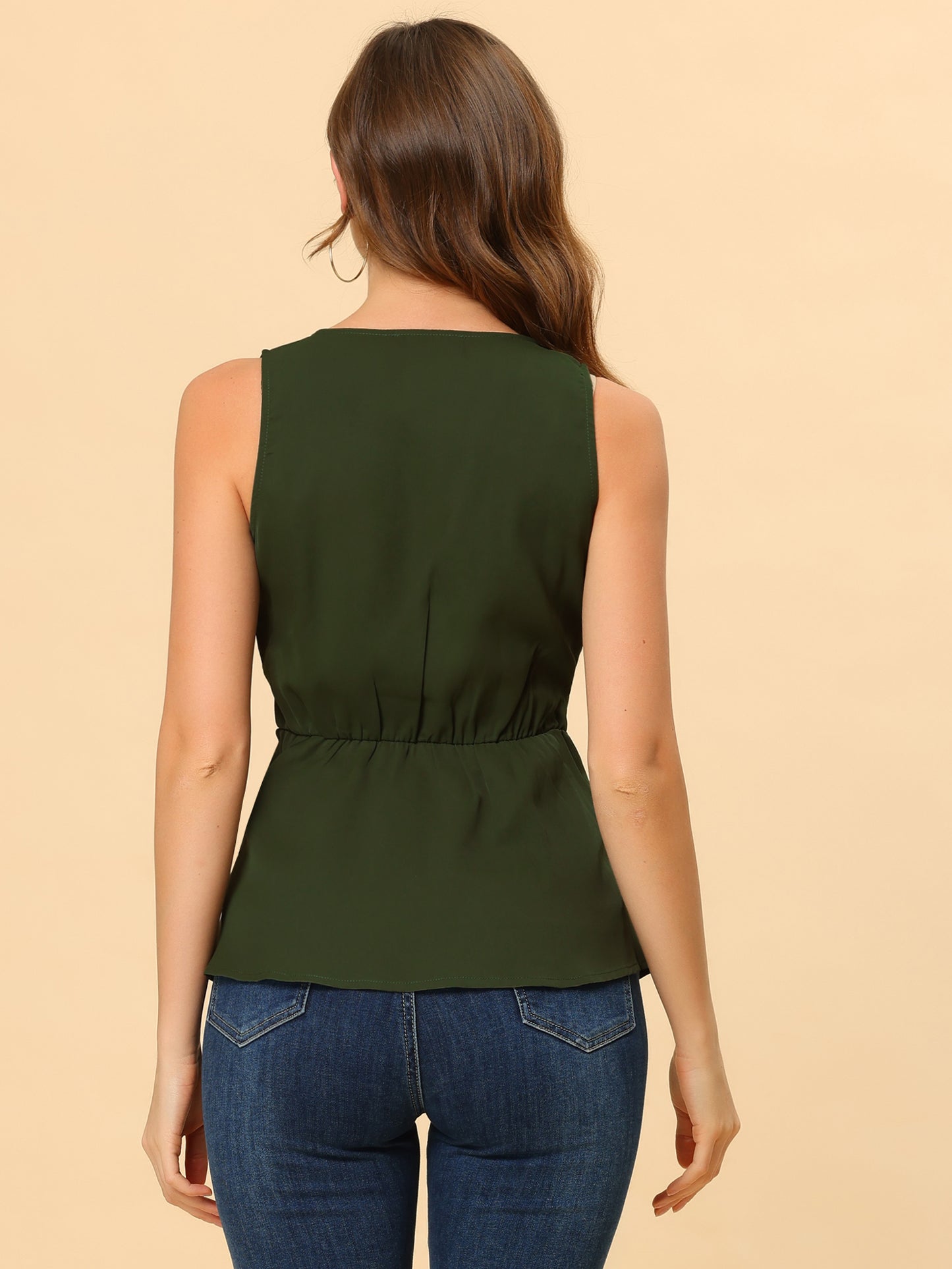Women's Sleeveless V Neckline Wrap Elegant Tie Waist Top