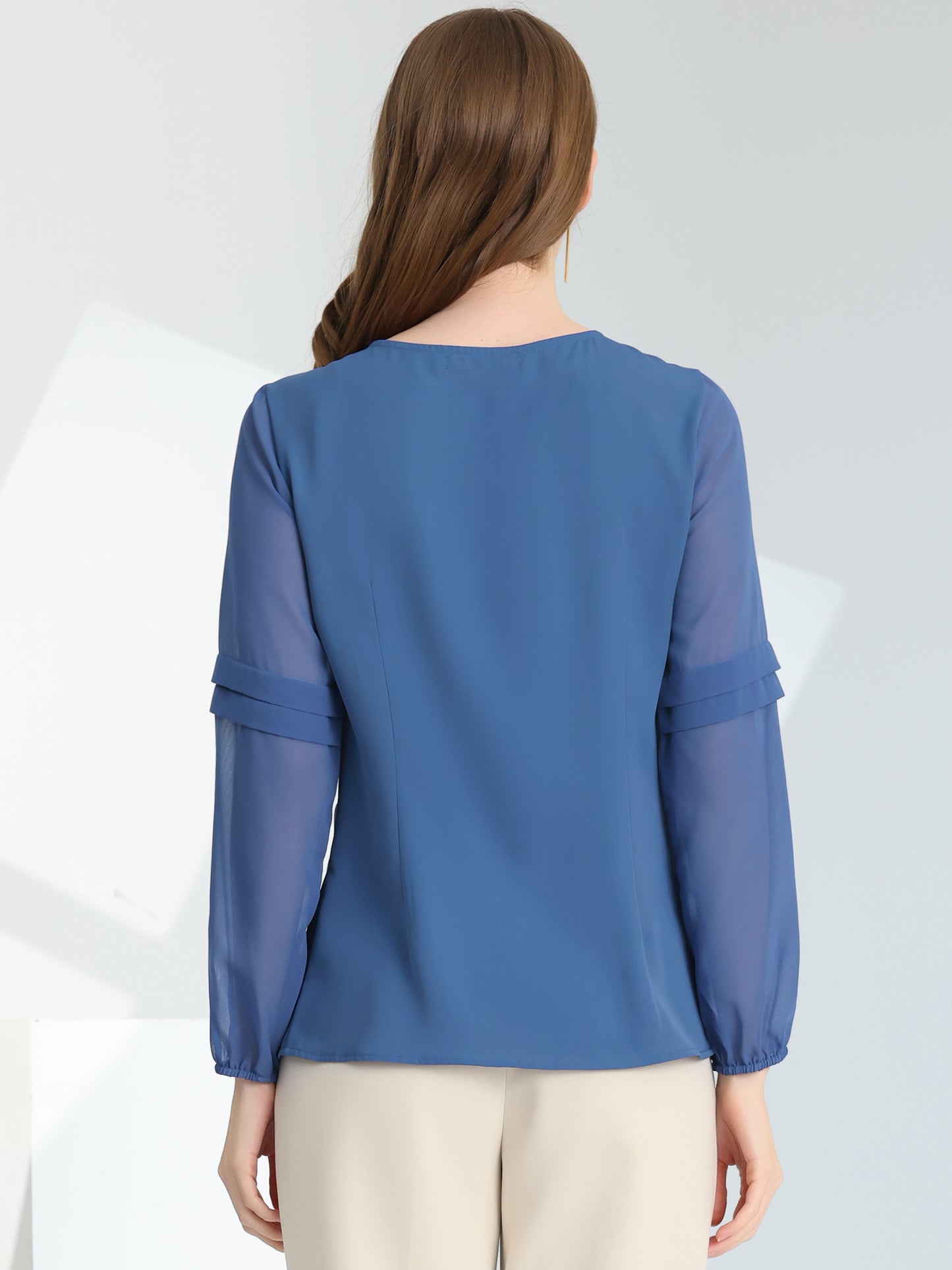 Women's Keyhole Neck Long Sleeve Business Casual Blouse Shirt