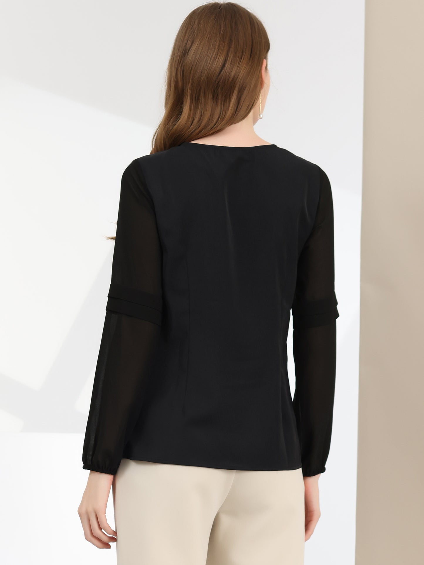 Women's Keyhole Neck Long Sleeve Business Casual Blouse Shirt