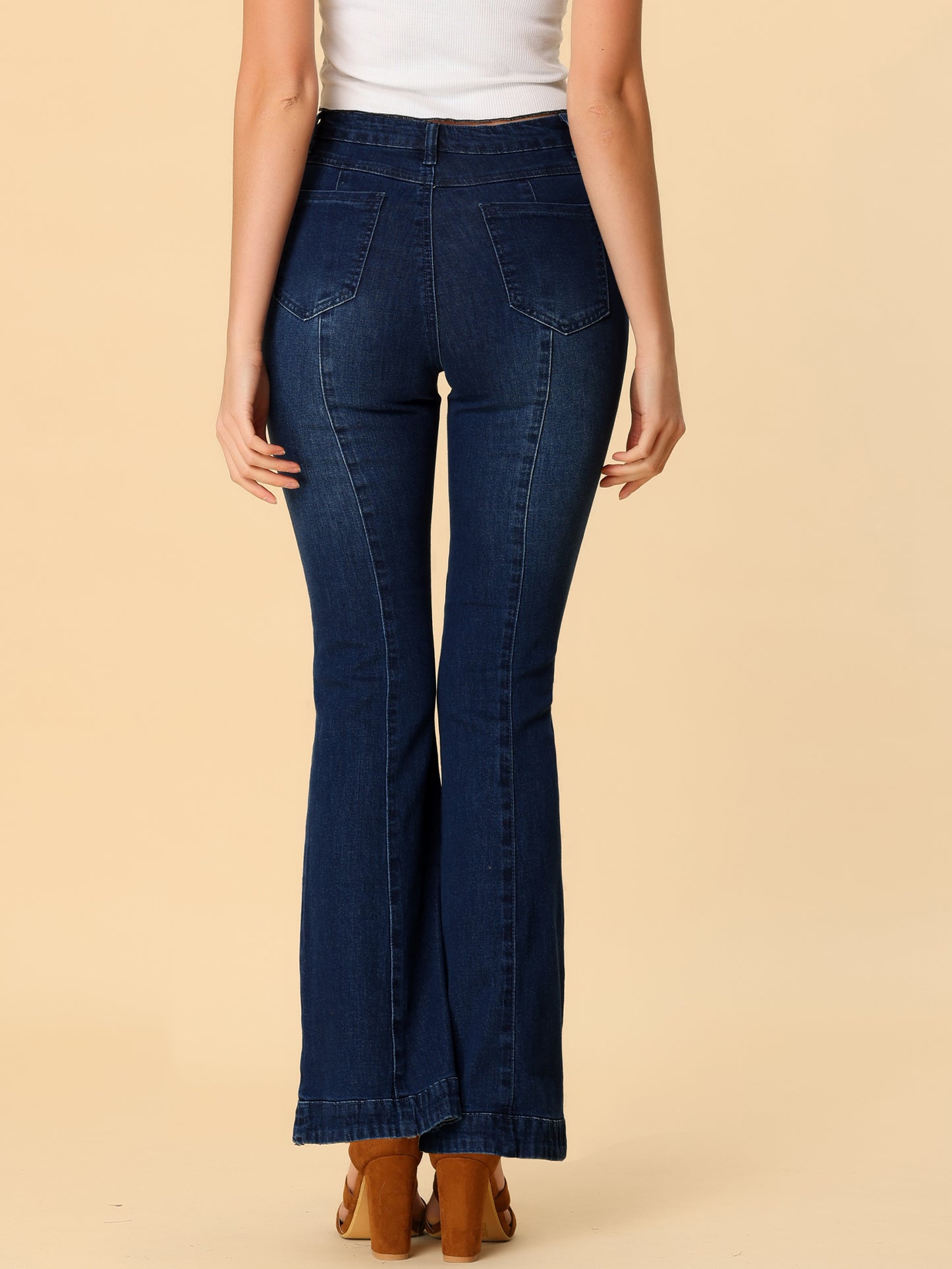 Women's High Waist Flare Jeans Retro Stretchy Denim Jean Pants Bell Bottom Jeans