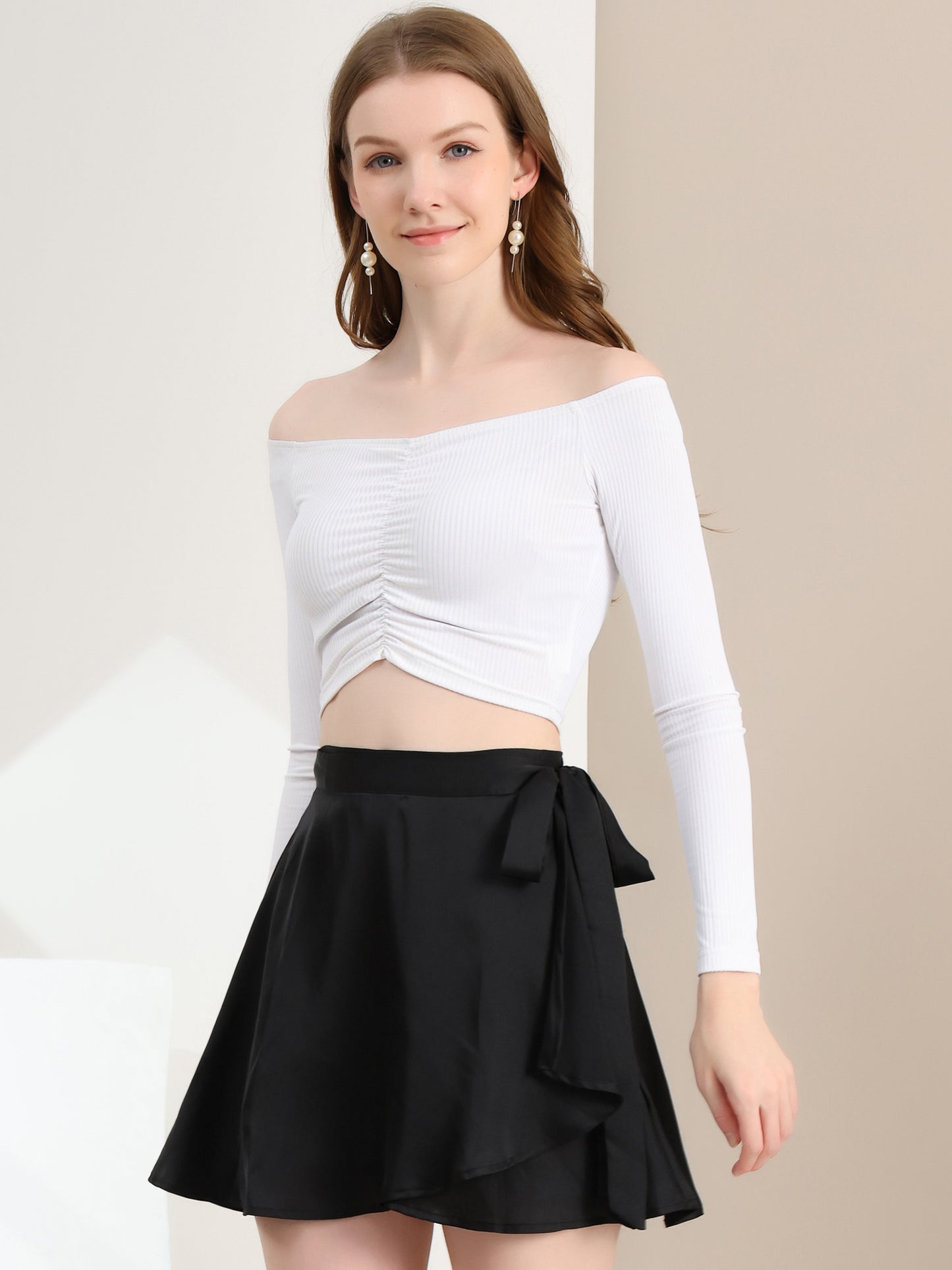 Women's Wrap Skater Skirts High Waist Satin Mini Skirt