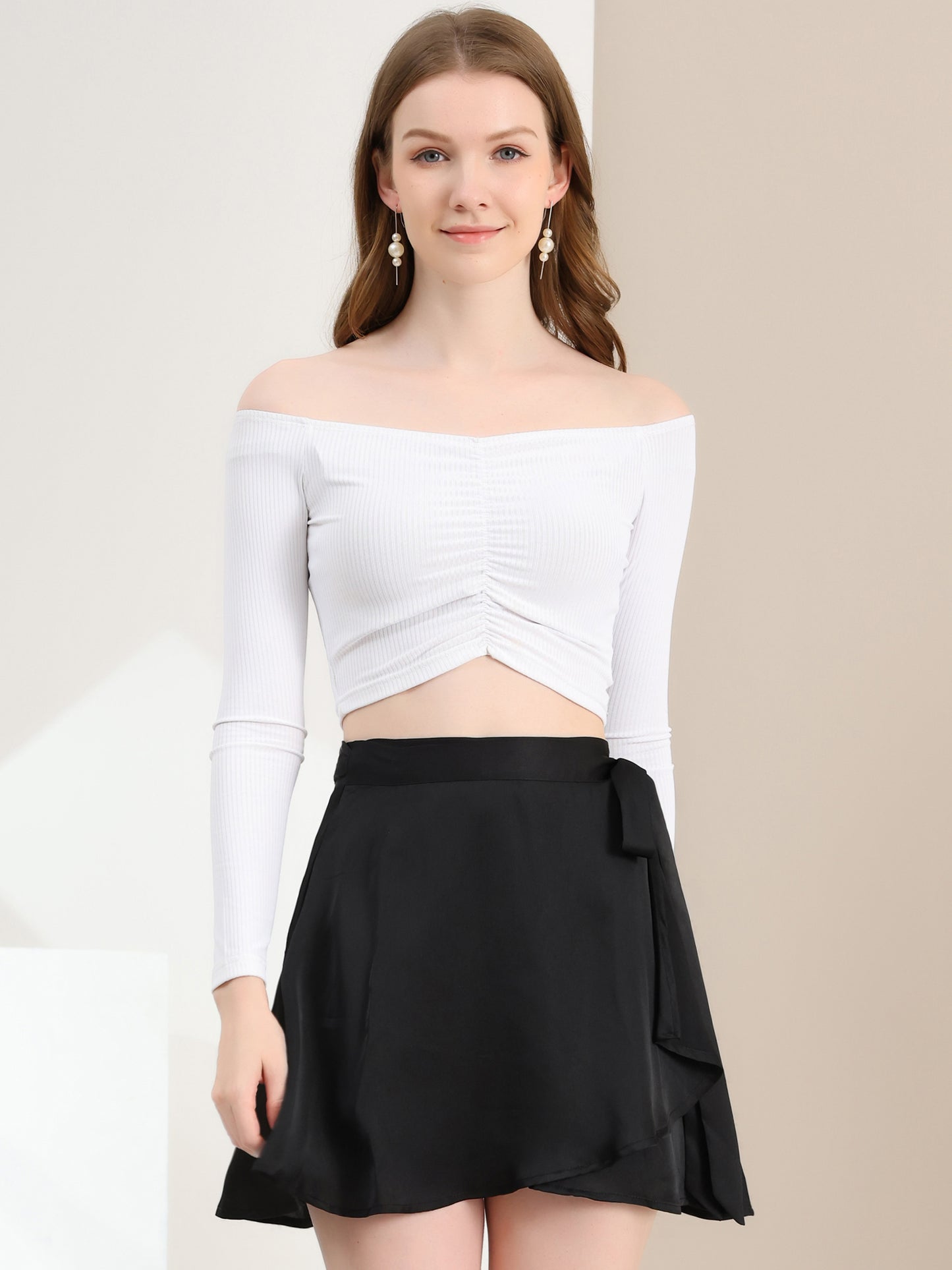 Women's Wrap Skater Skirts High Waist Satin Mini Skirt